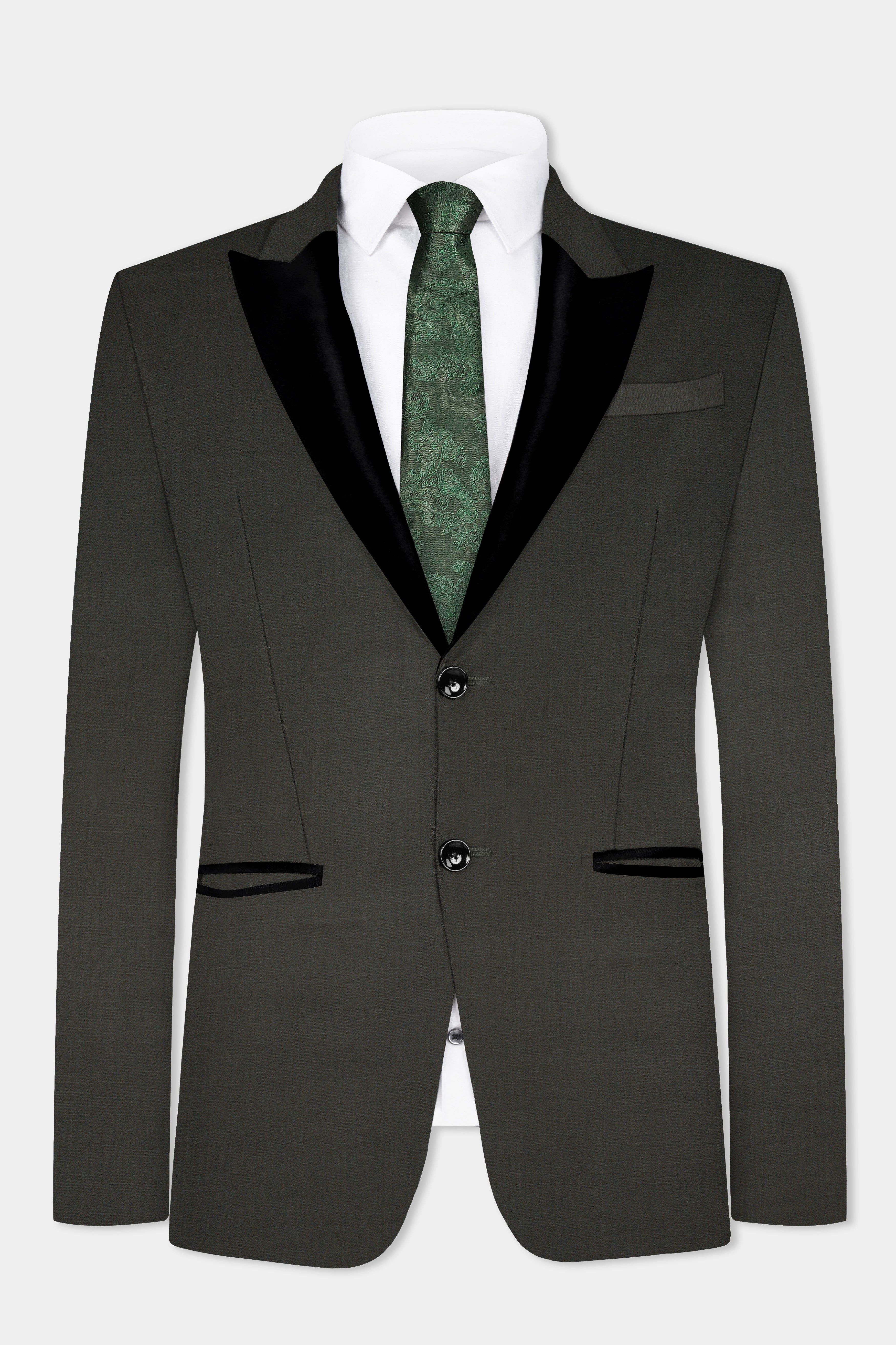 Rangoon Green Wool Blend Peak Collar Tuxedo Suit