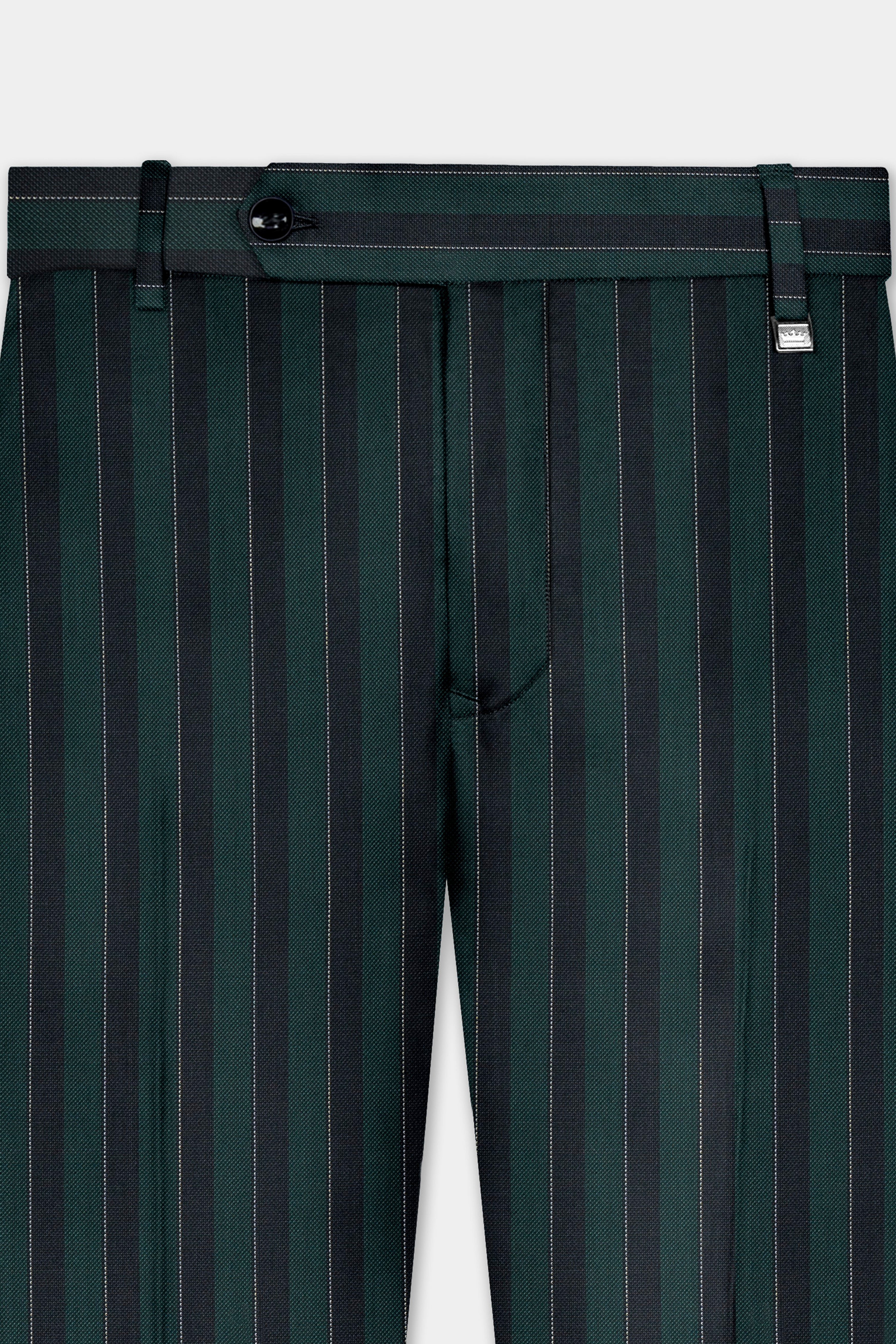 Timber Green With Bunker Black Striped Wool Blend Suit