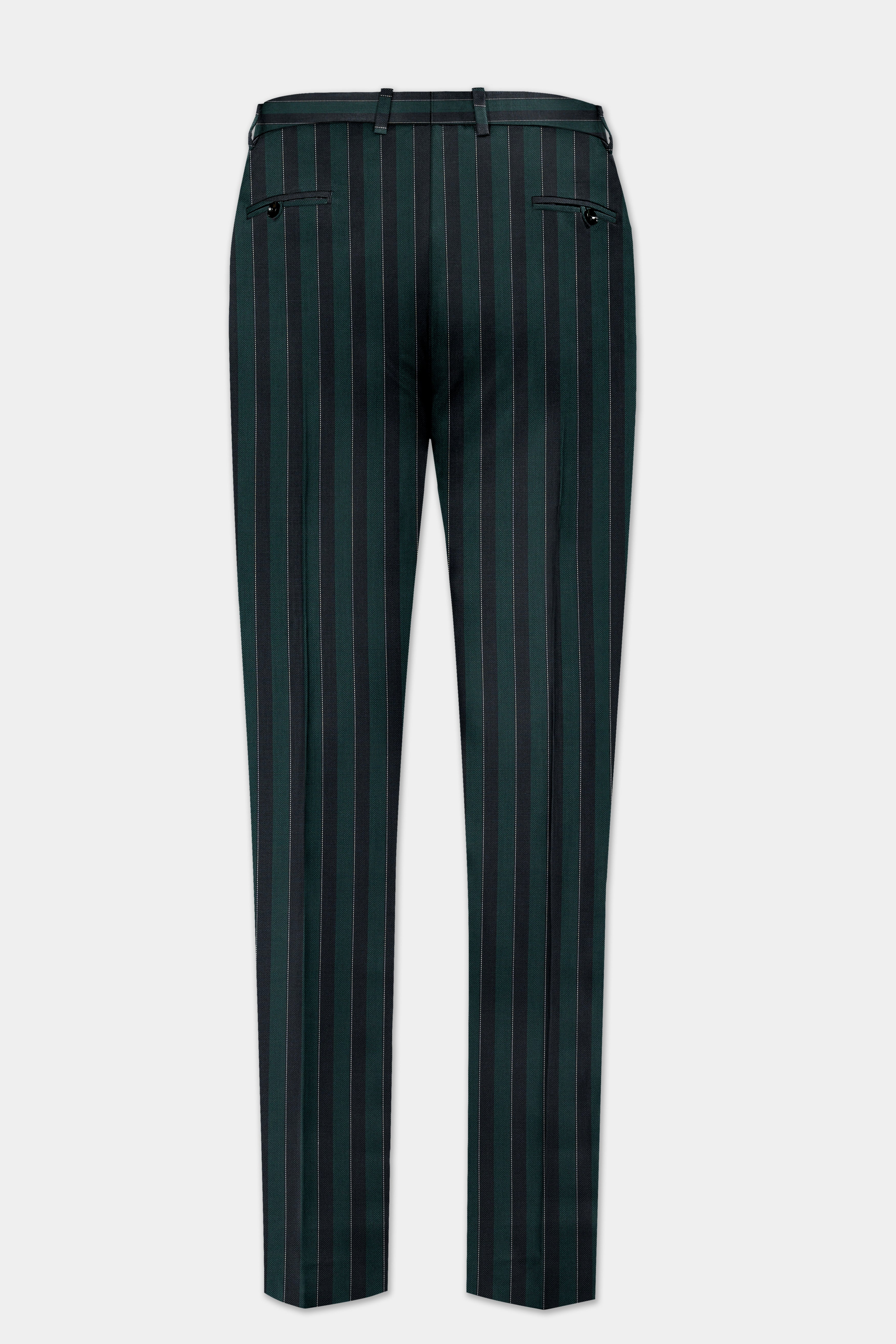 Timber Green With Bunker Black Striped Wool Blend Suit