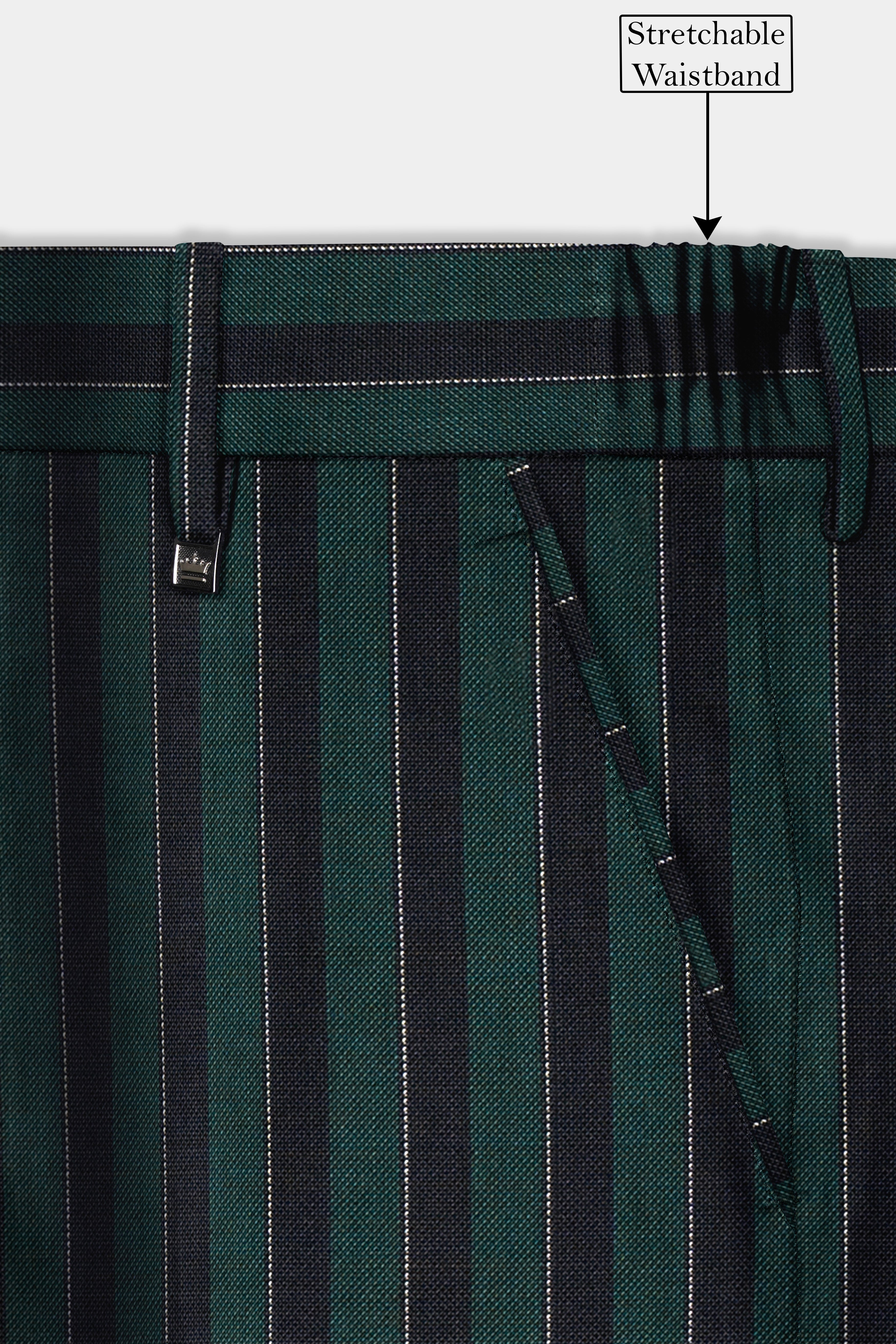 Timber Green With Bunker Black Striped Wool Blend Suit