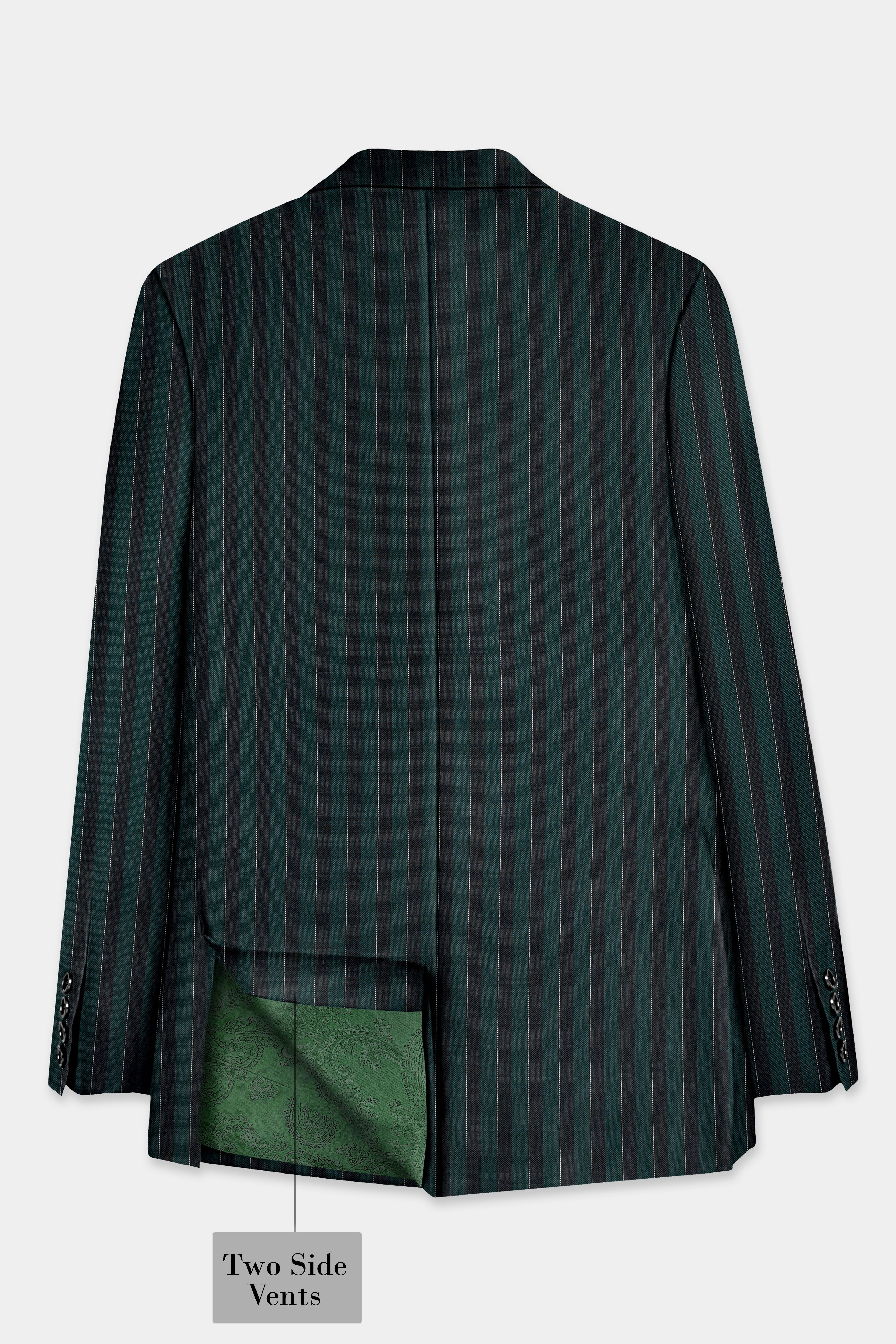 Timber Green With Bunker Black Striped Wool Blend Suit