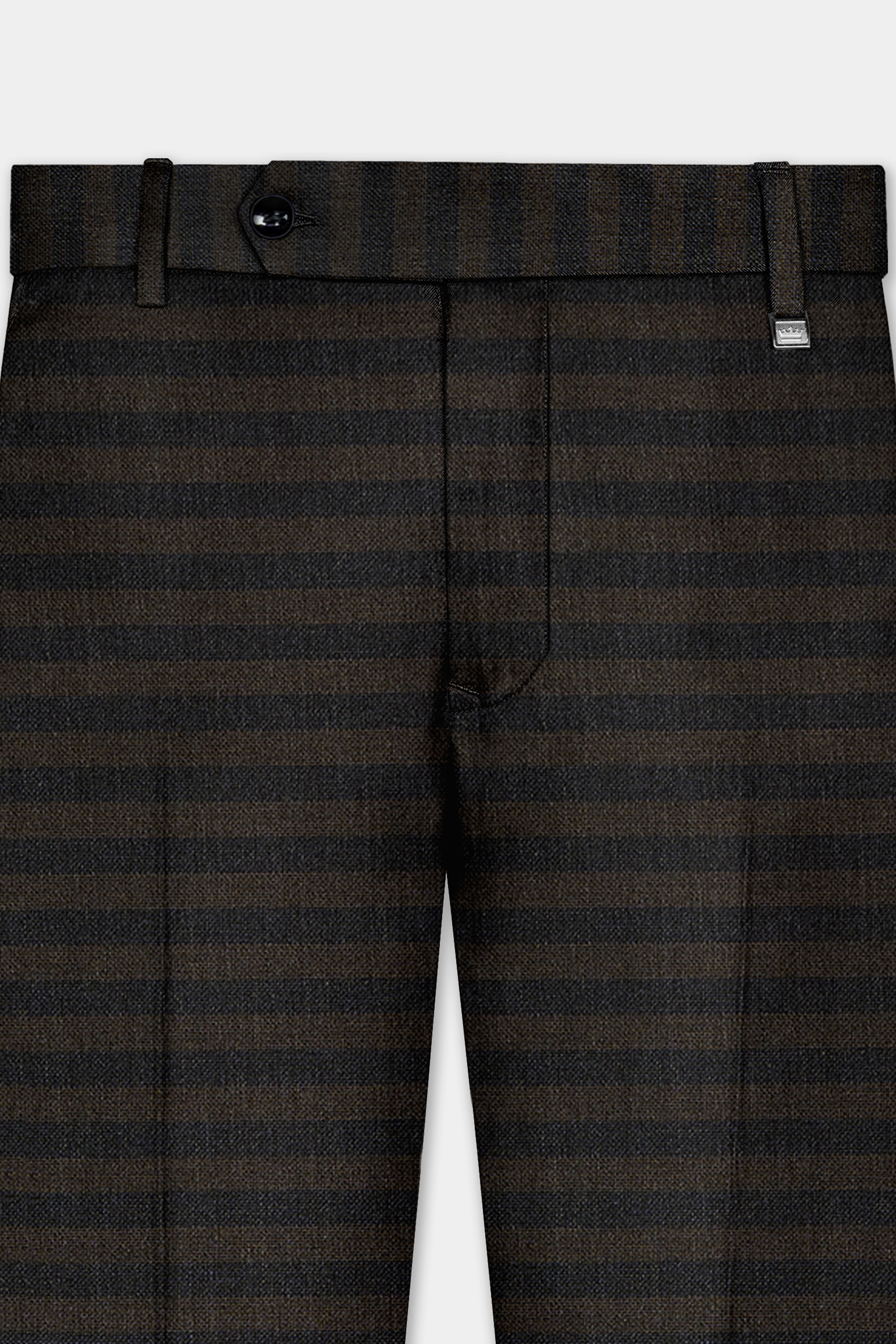 Taupe Brown With Jade Black Striped Wool Blend Suit