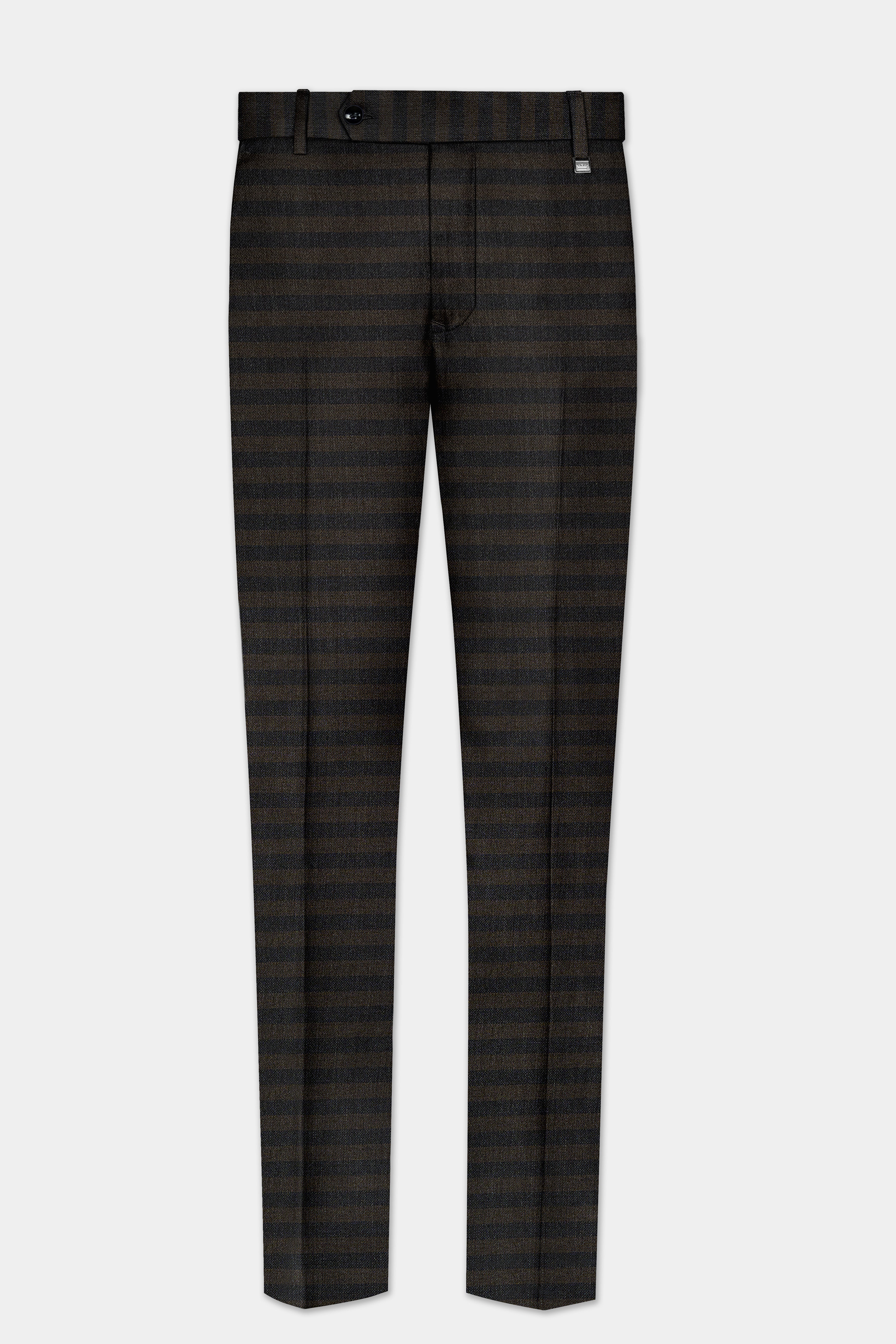 Taupe Brown With Jade Black Striped Wool Blend Suit