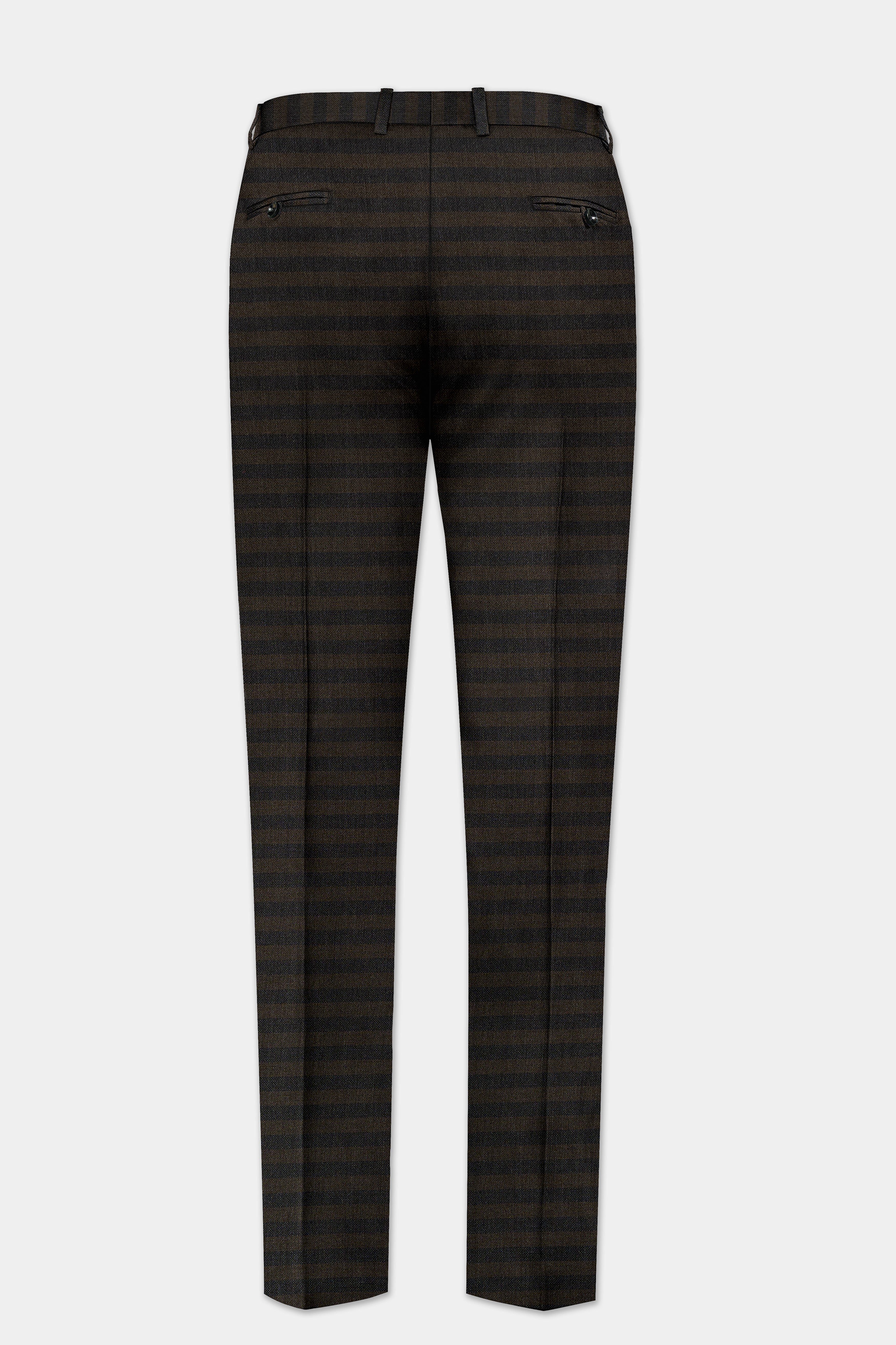 Taupe Brown With Jade Black Striped Wool Blend Suit