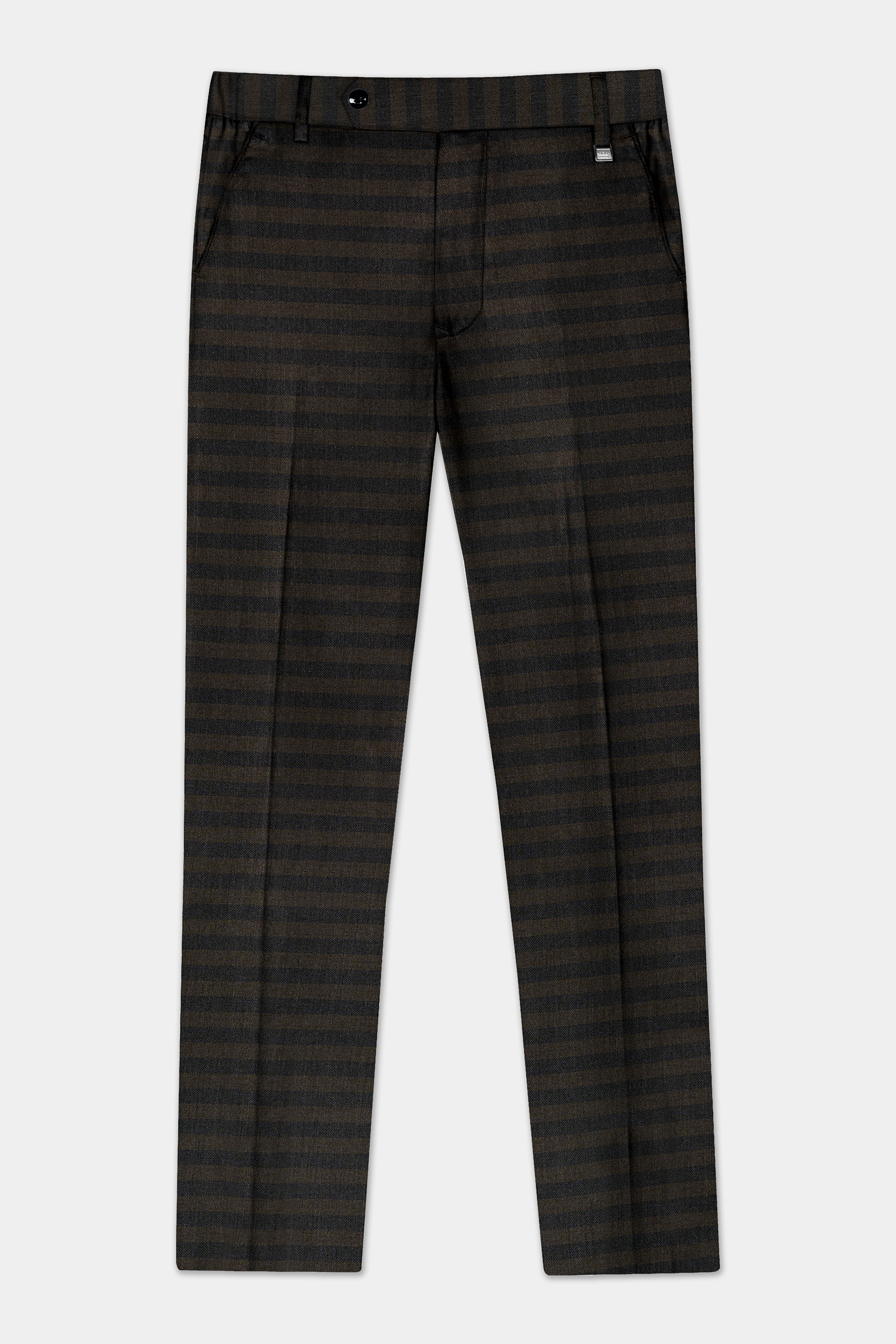 Taupe Brown With Jade Black Striped Wool Blend Suit