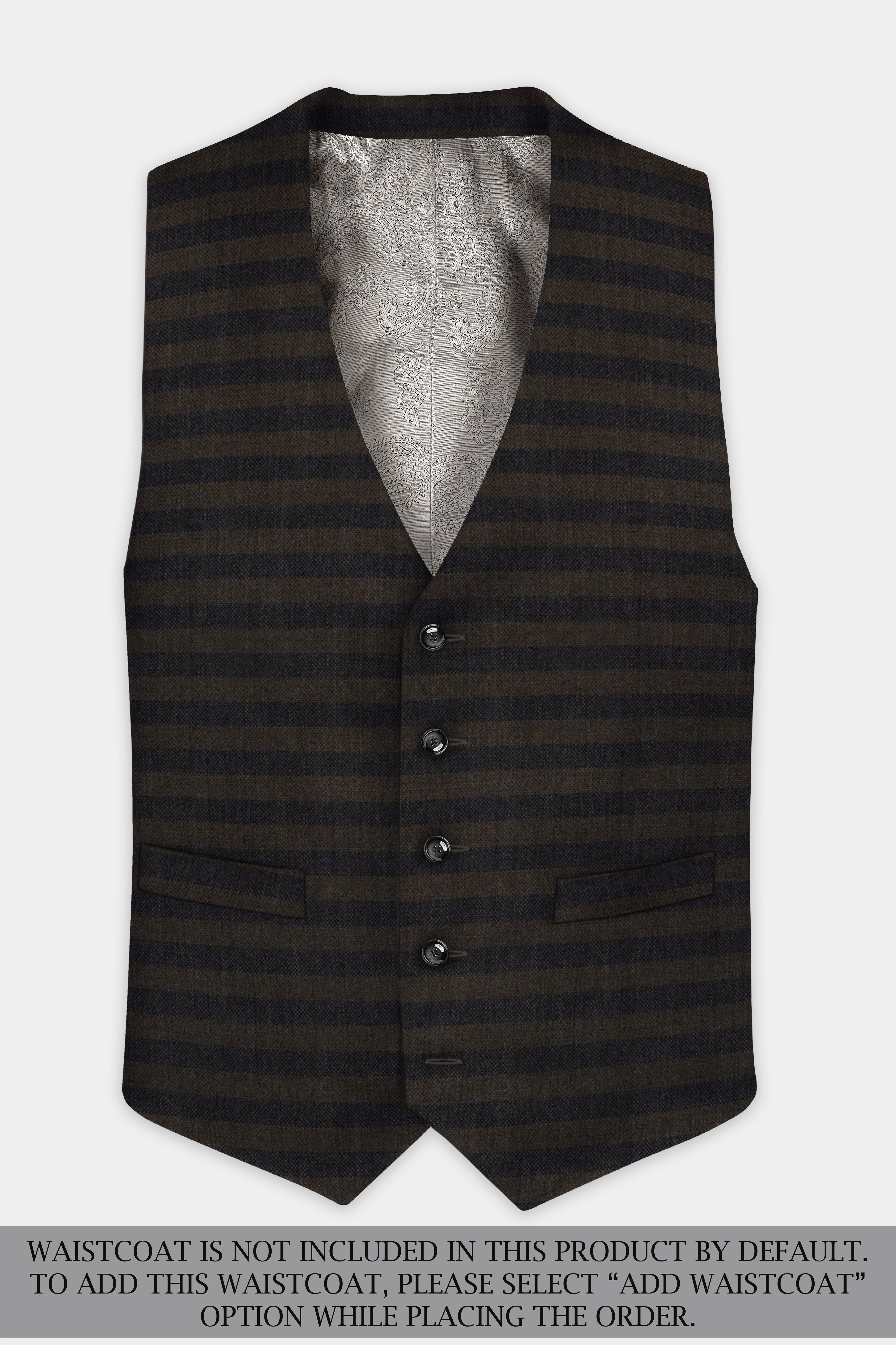 Taupe Brown With Jade Black Striped Wool Blend Double Breasted Suit