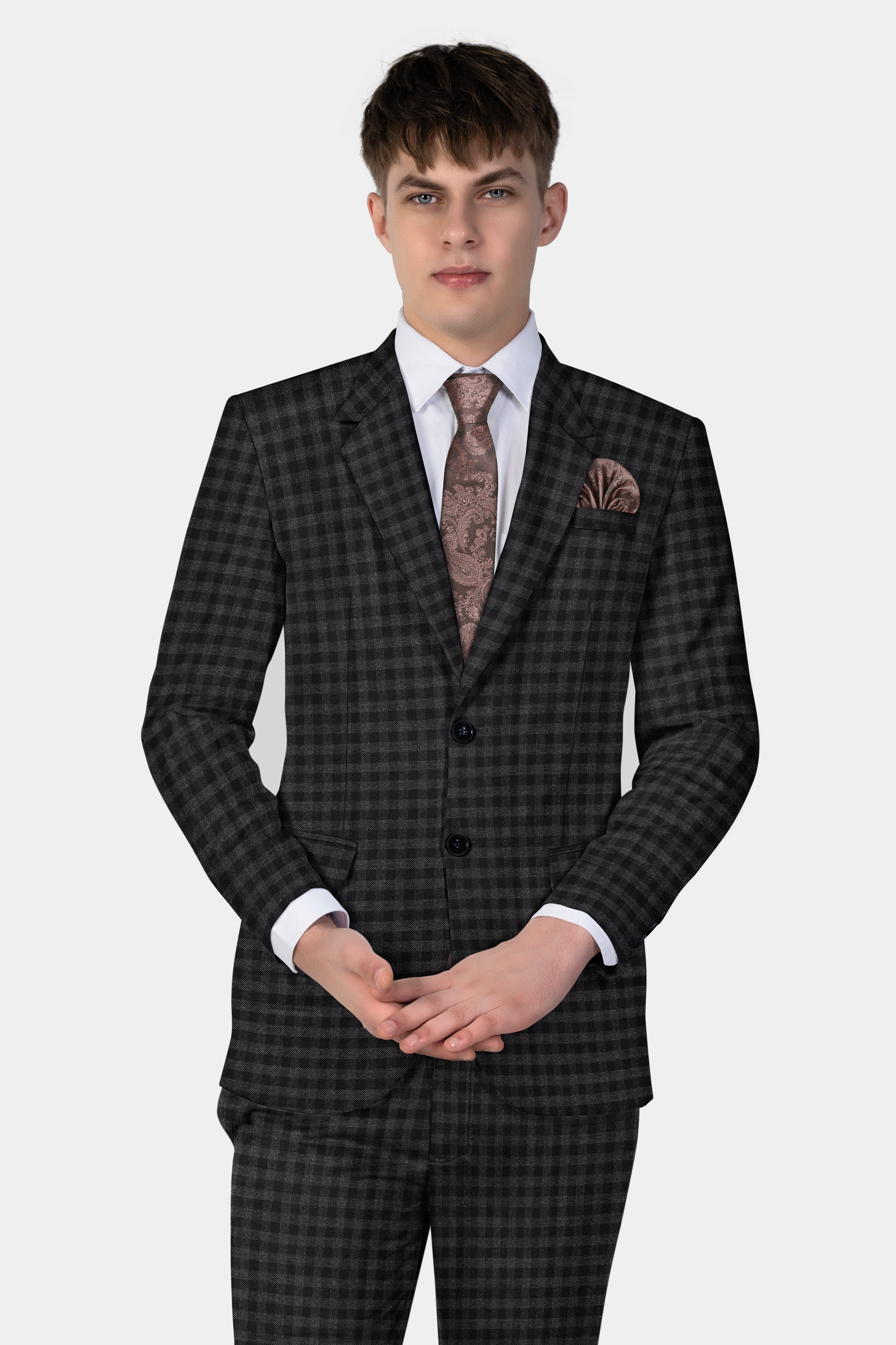 Piano Gray Plaid Tweed Single Breasted Suit