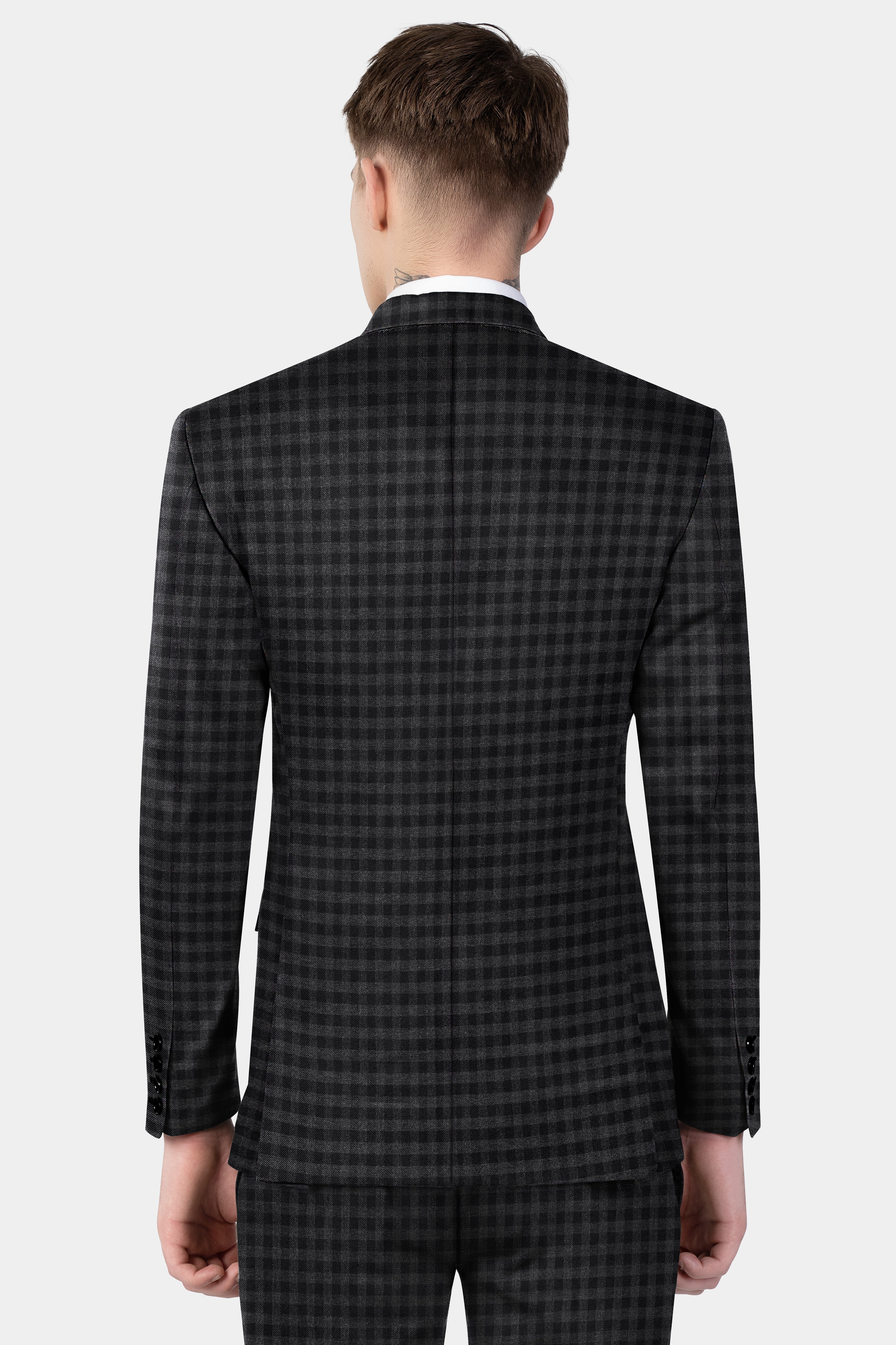 Piano Gray Plaid Tweed Single Breasted Suit