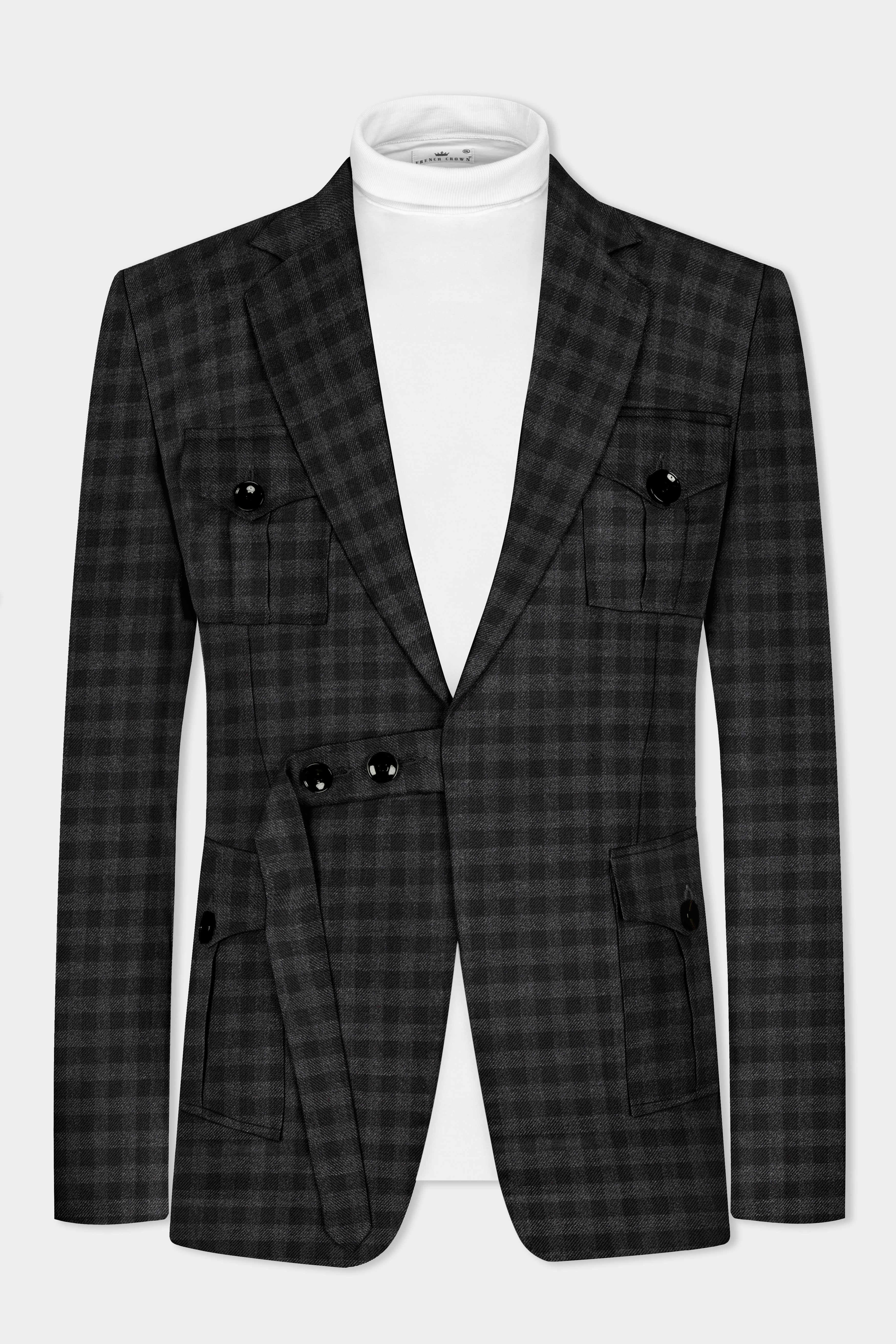 Piano Gray Plaid Tweed Patch Pocket Designer Sport Suit