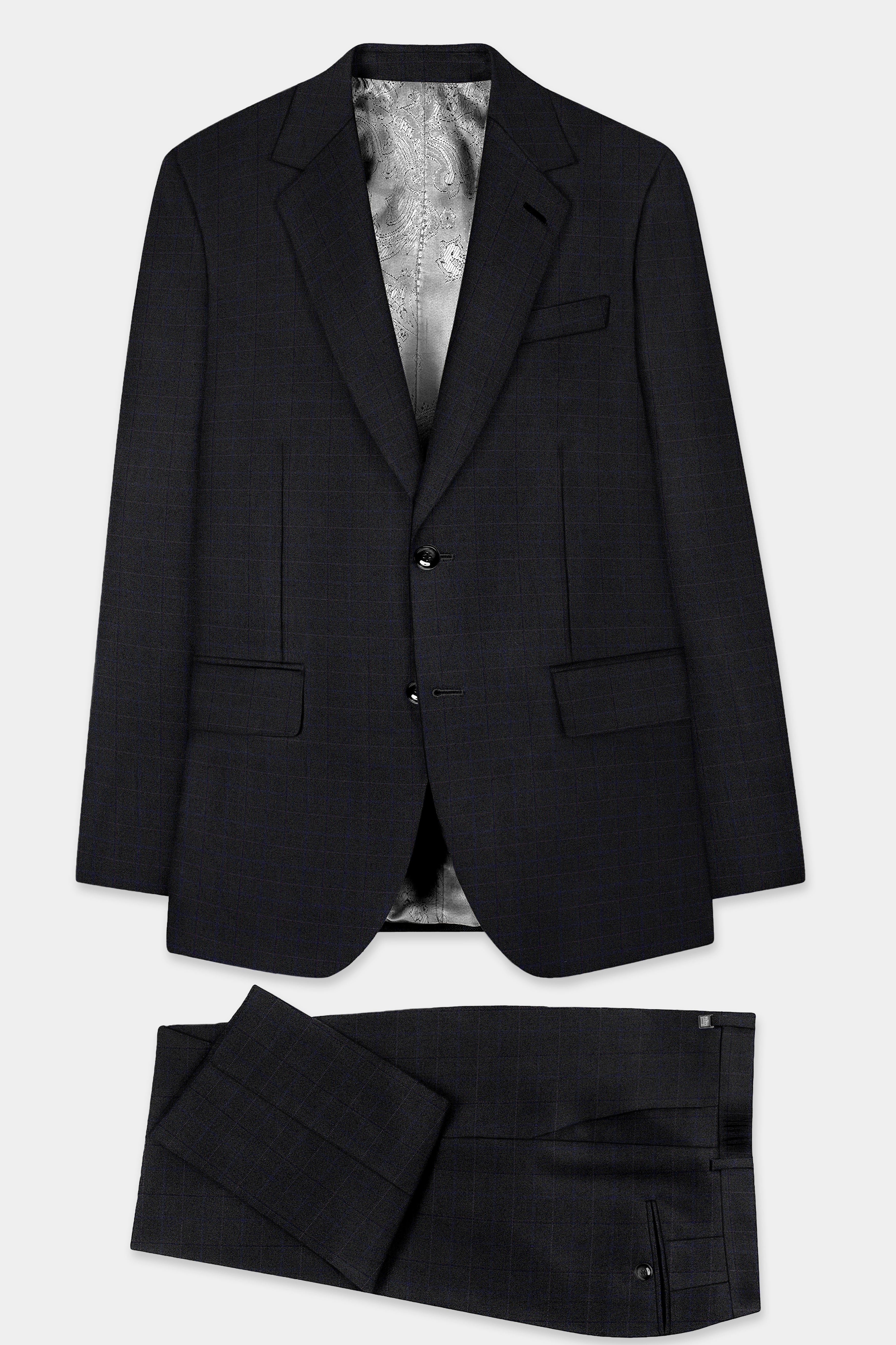 Jade Black Plaid Wool Blend Single Breasted Suit