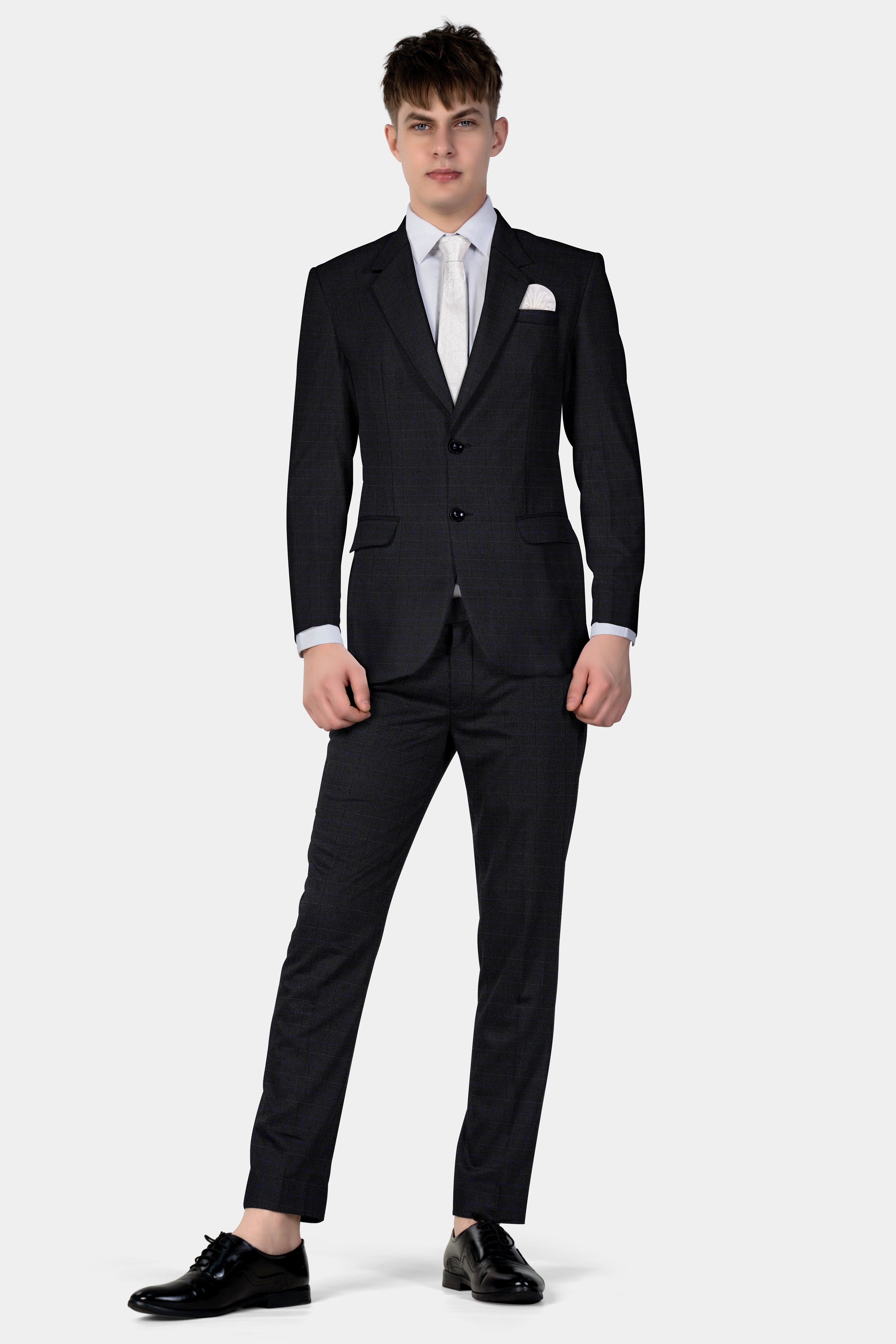 Jade Black Plaid Wool Blend Single Breasted Suit