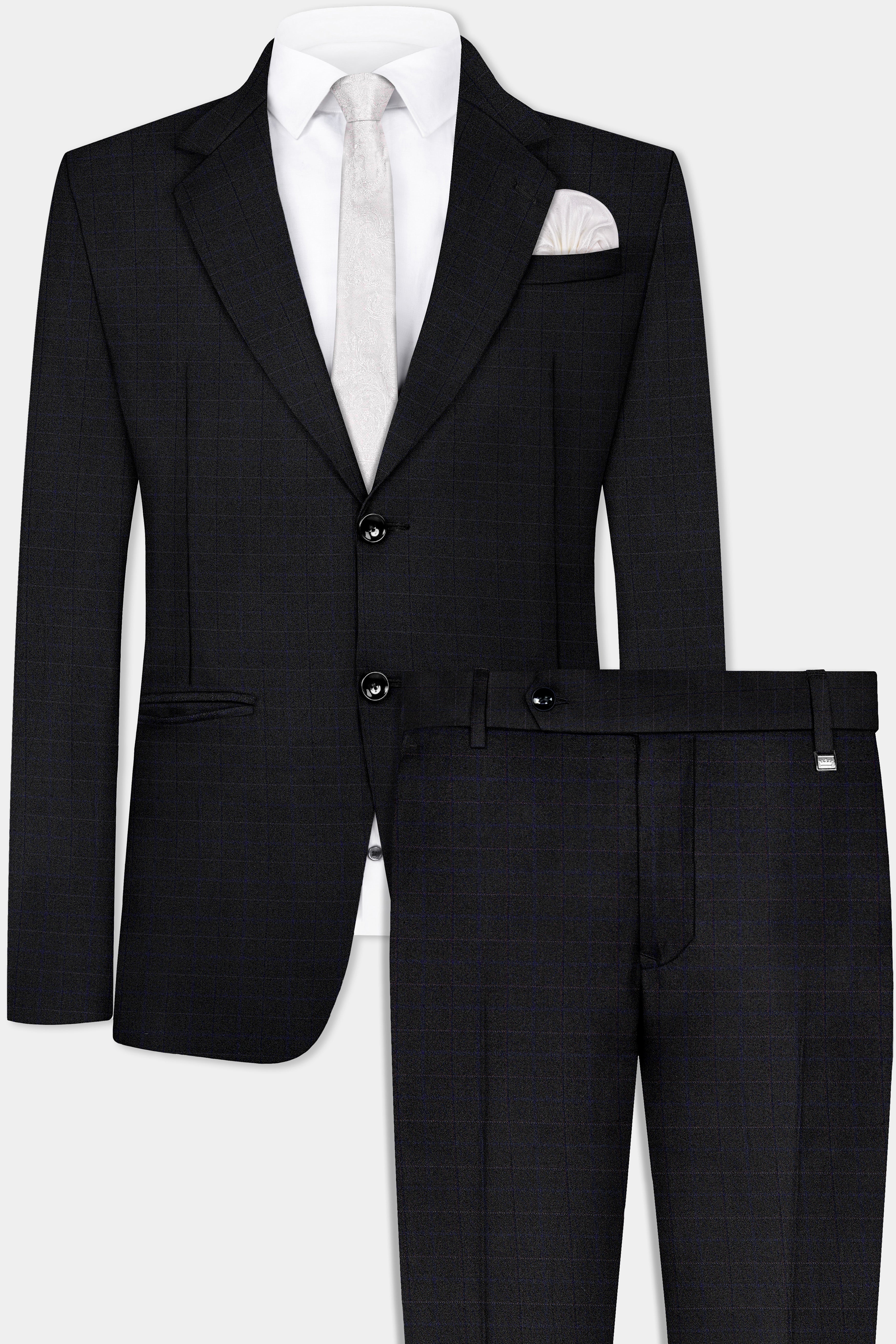 Jade Black Plaid Wool Blend Single Breasted Suit