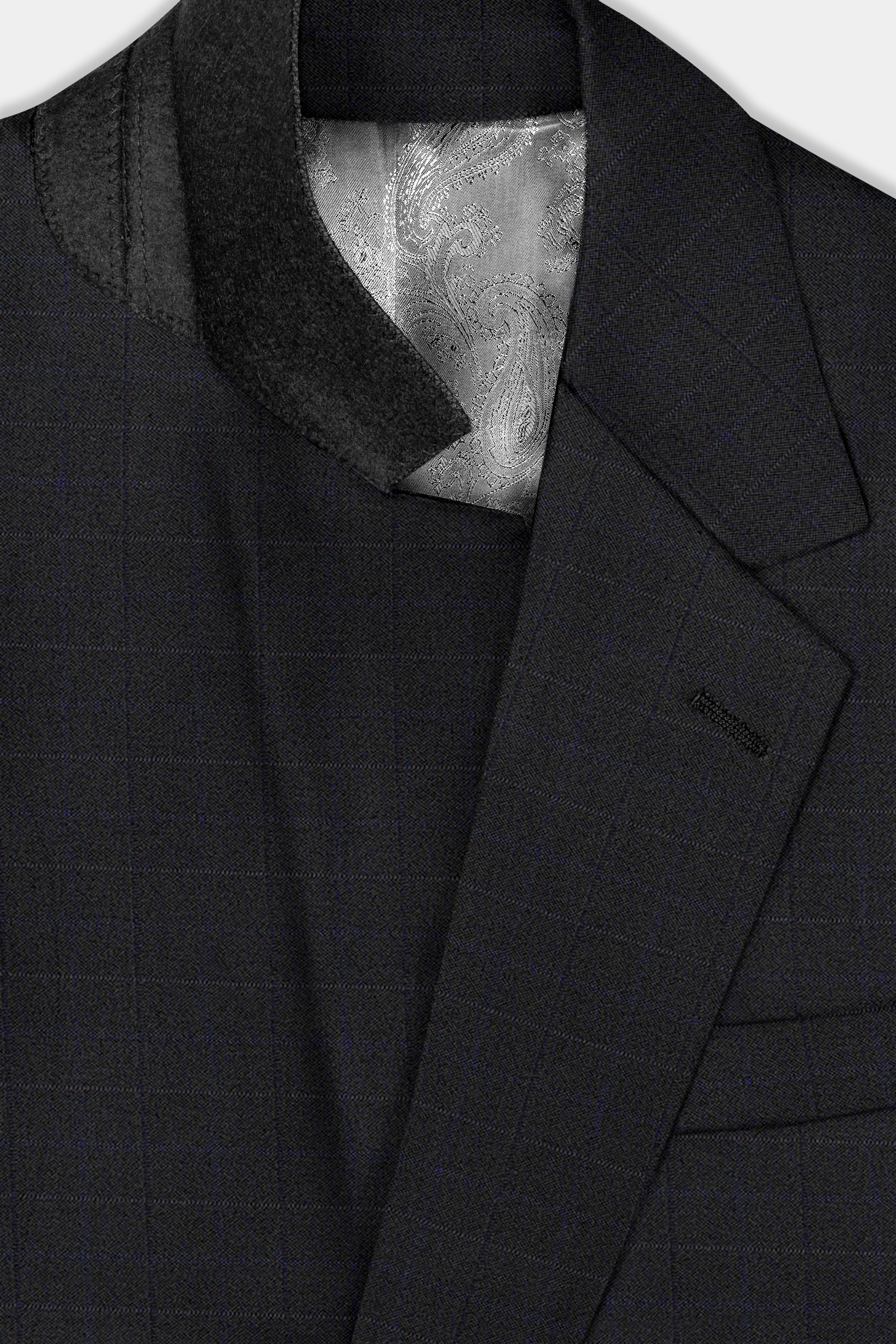 Jade Black Plaid Wool Blend Single Breasted Suit