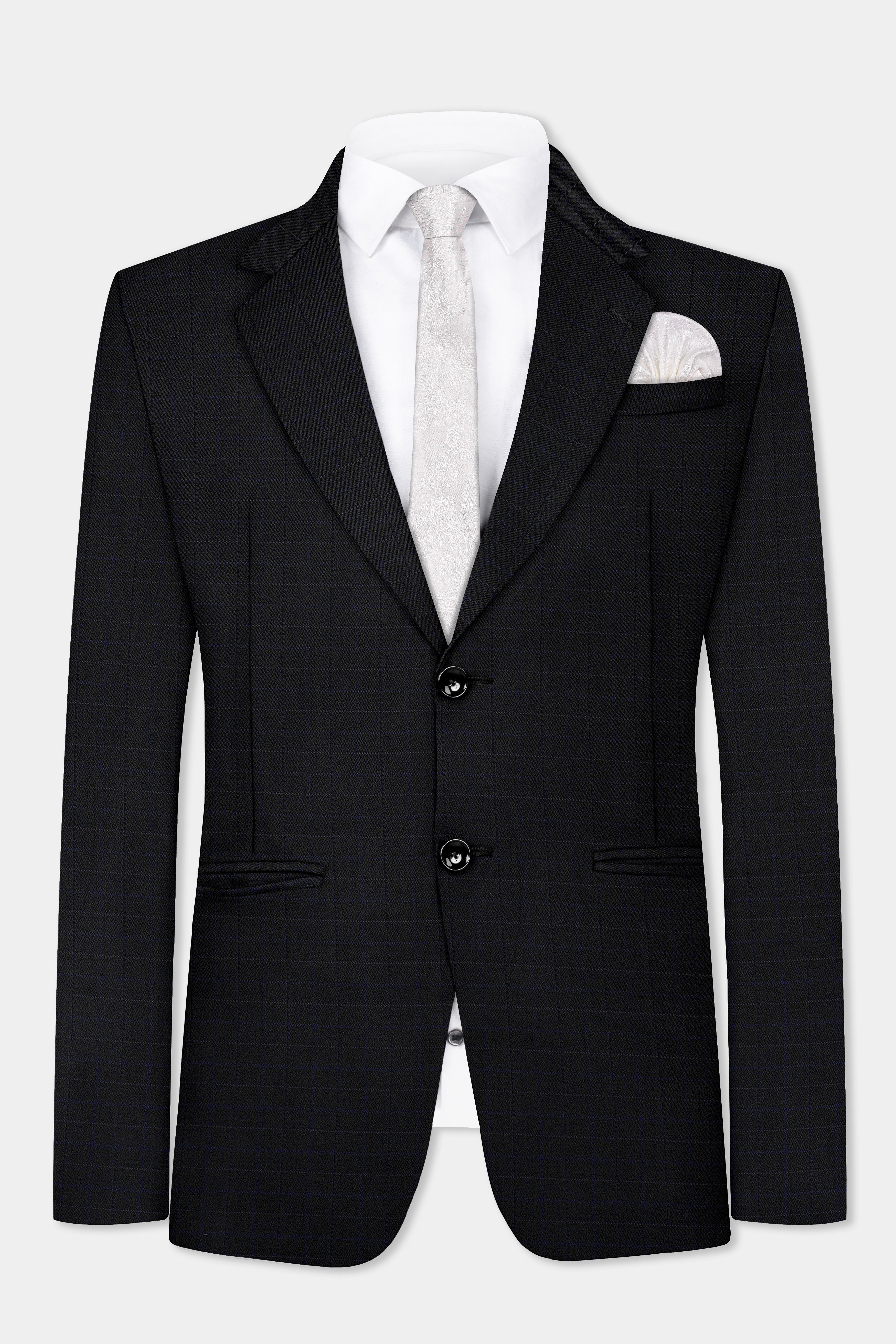 Jade Black Plaid Wool Blend Single Breasted Suit