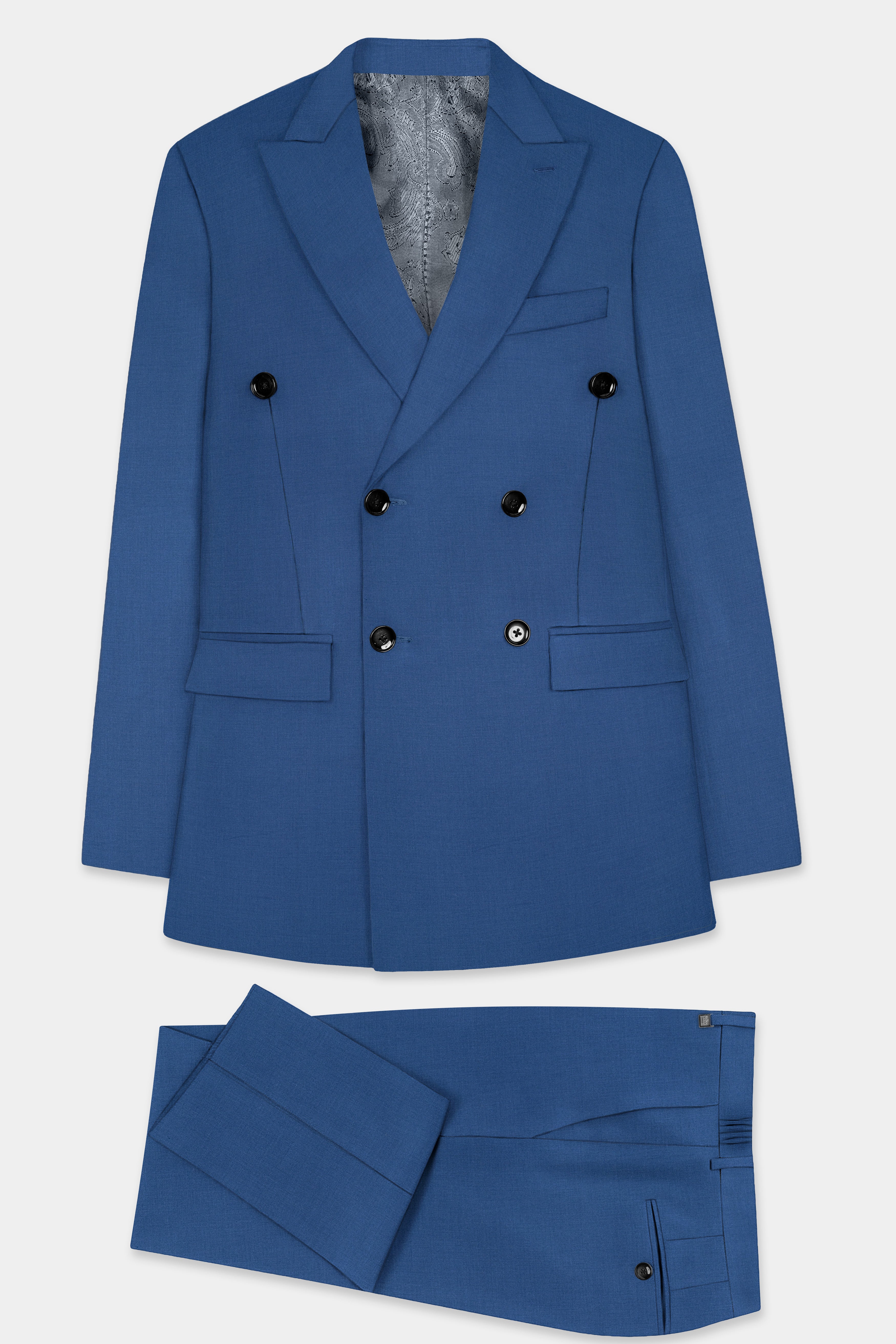 Rhino Blue Solid Wool Blend Double Breasted Suit