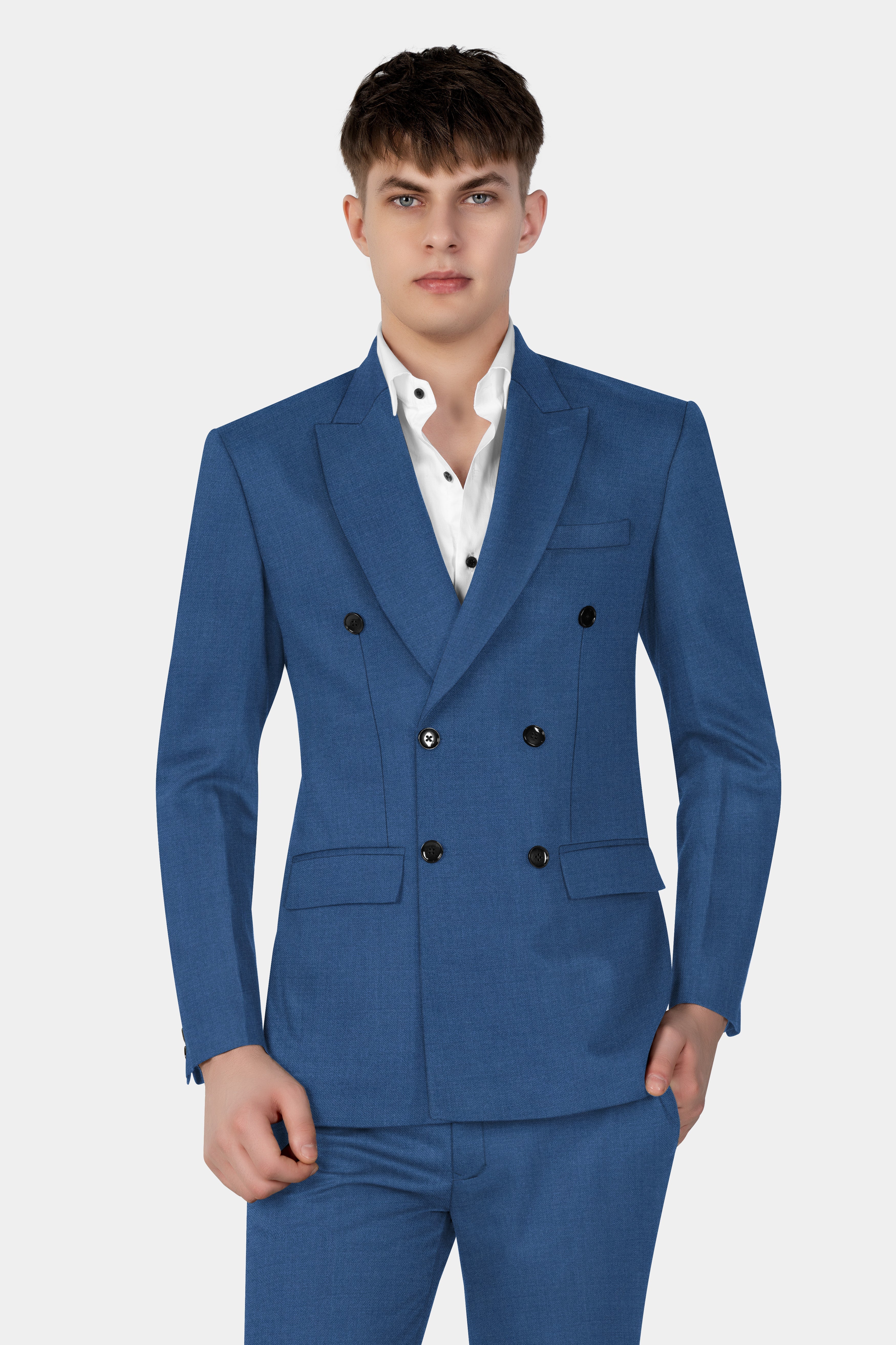 Rhino Blue Solid Wool Blend Double Breasted Suit