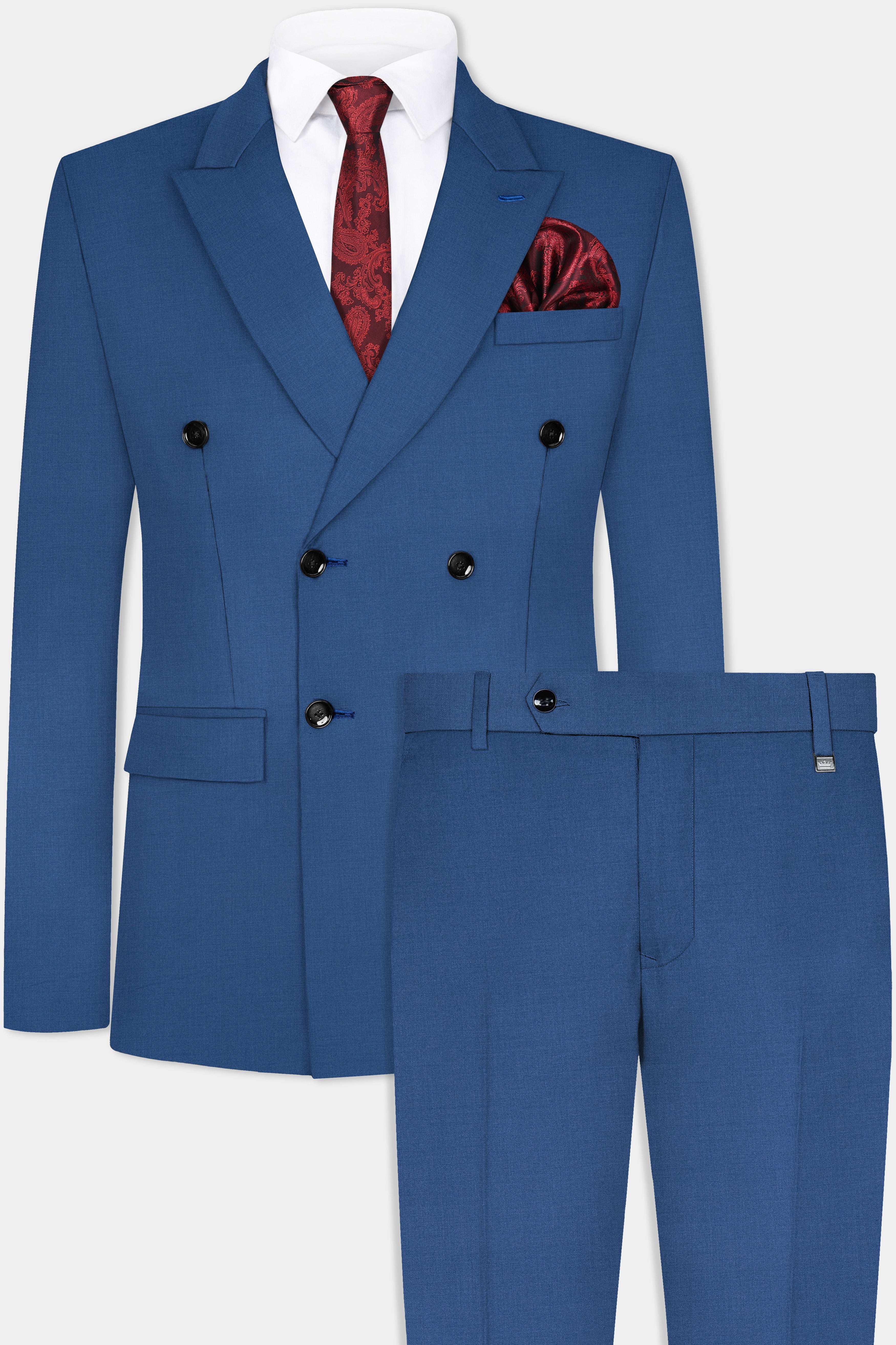 Rhino Blue Solid Wool Blend Double Breasted Suit