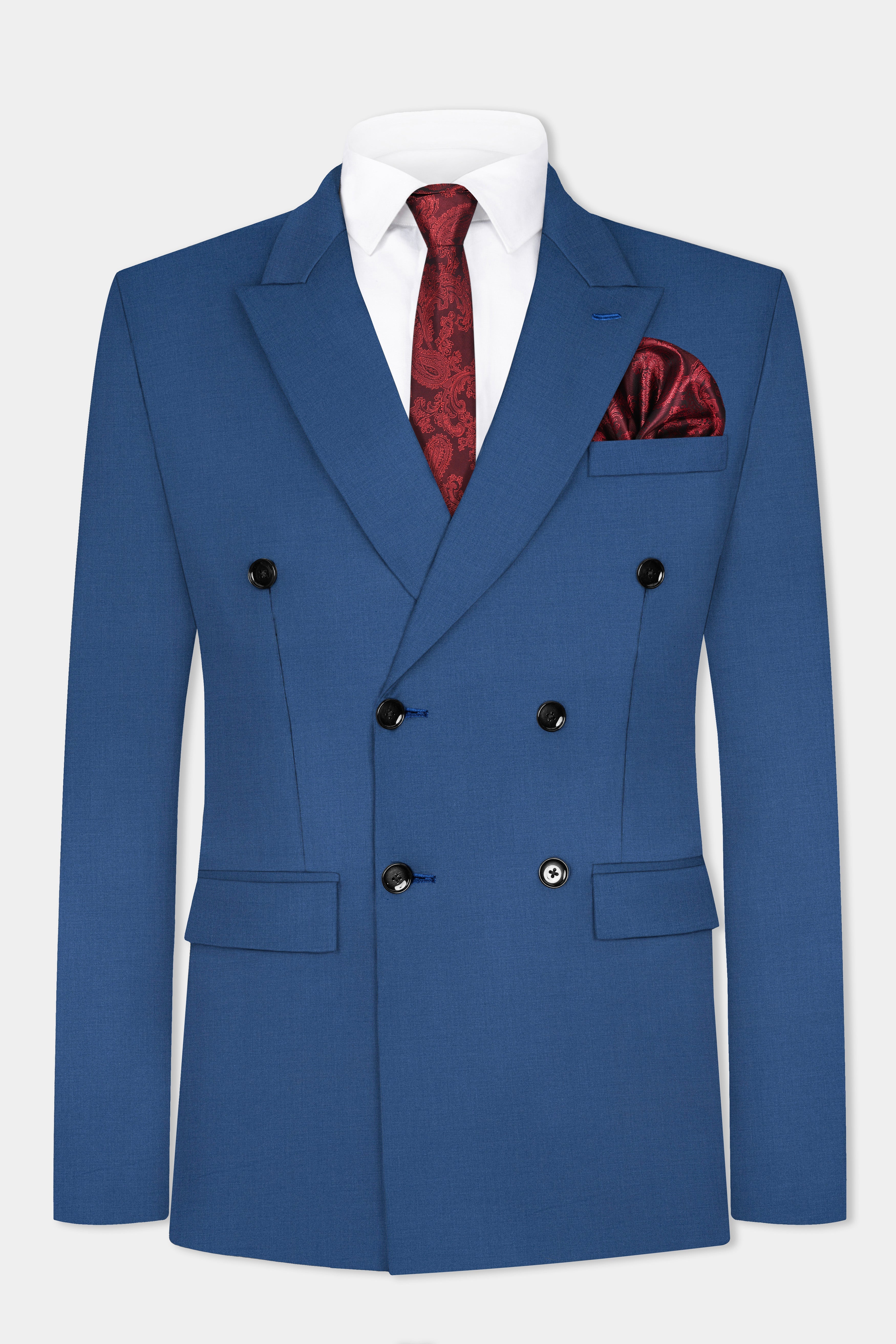 Rhino Blue Solid Wool Blend Double Breasted Suit