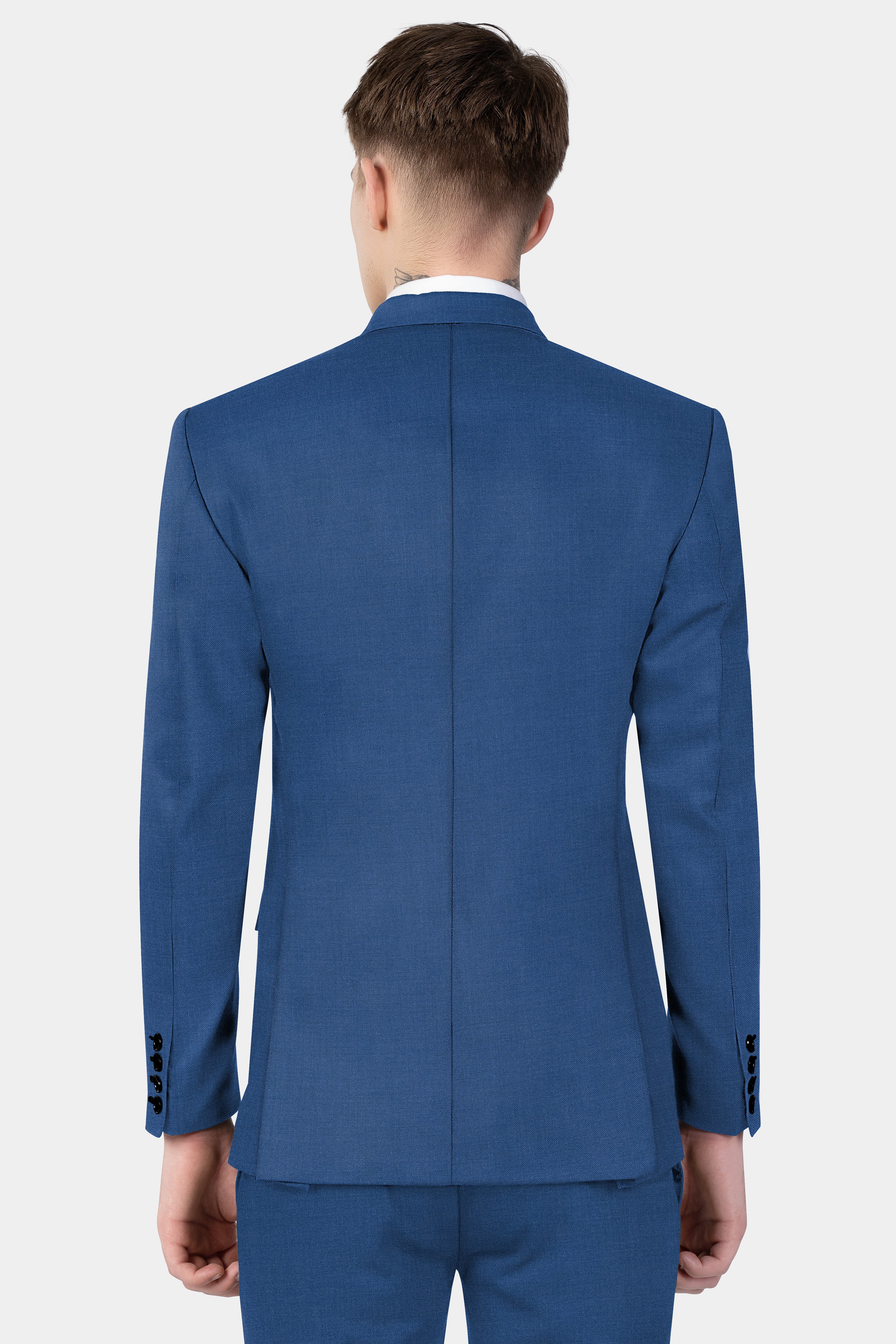 Rhino Blue Solid Wool Blend Single Breasted Suit