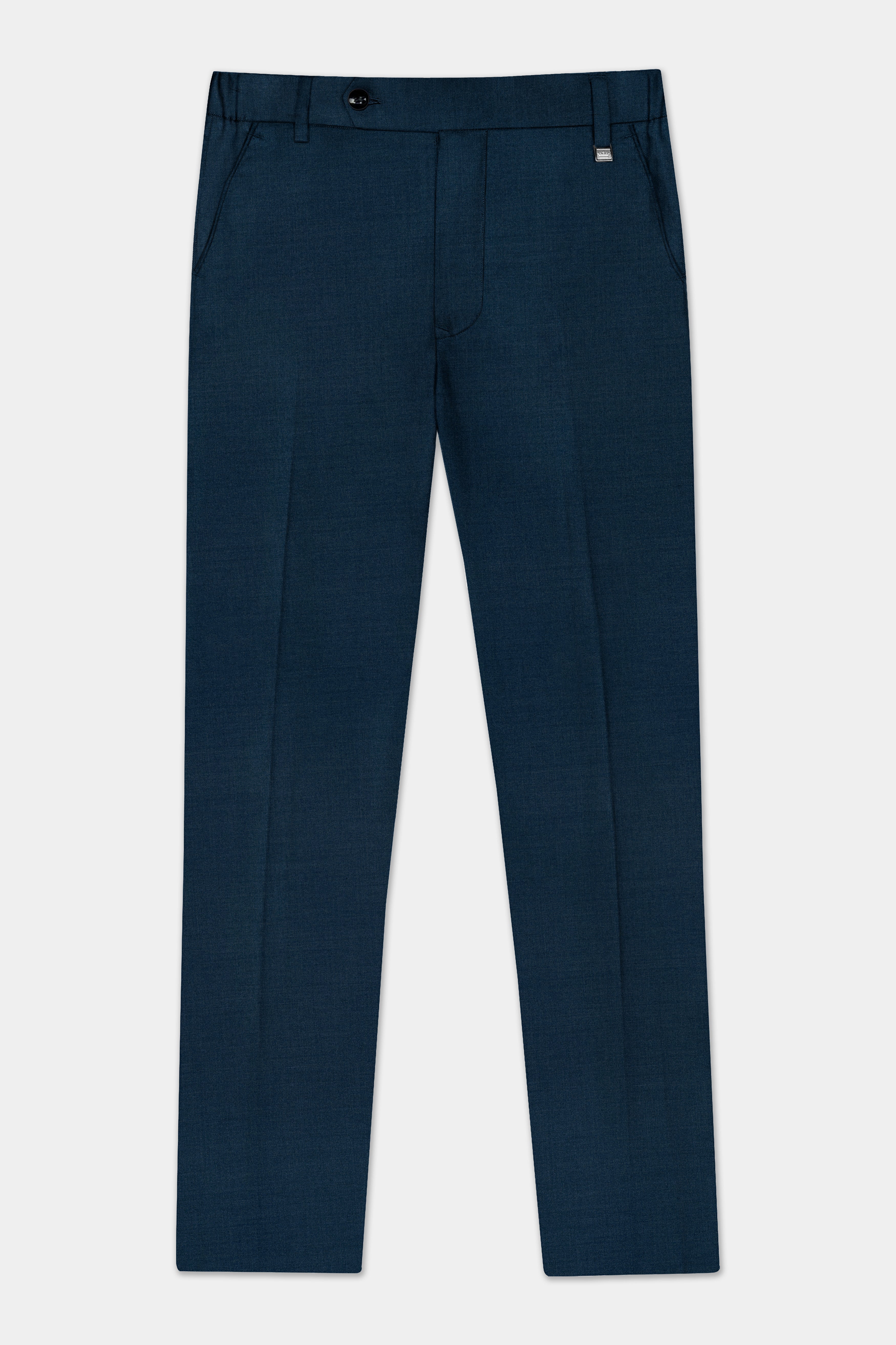 Daintree Blue Solid Wool Blend Double Breasted Suit