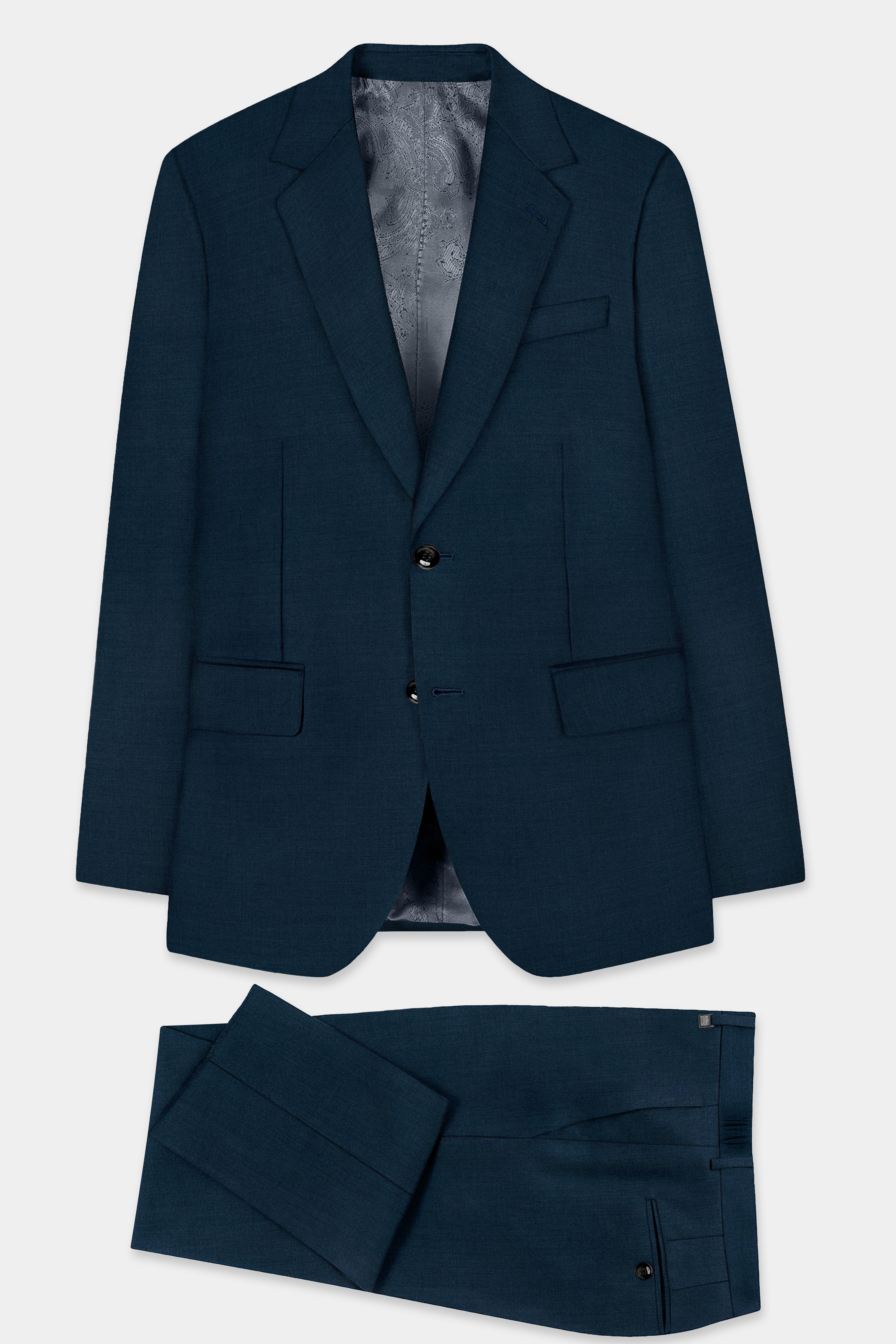 Daintree Blue Solid Wool Blend Single Breasted Suit