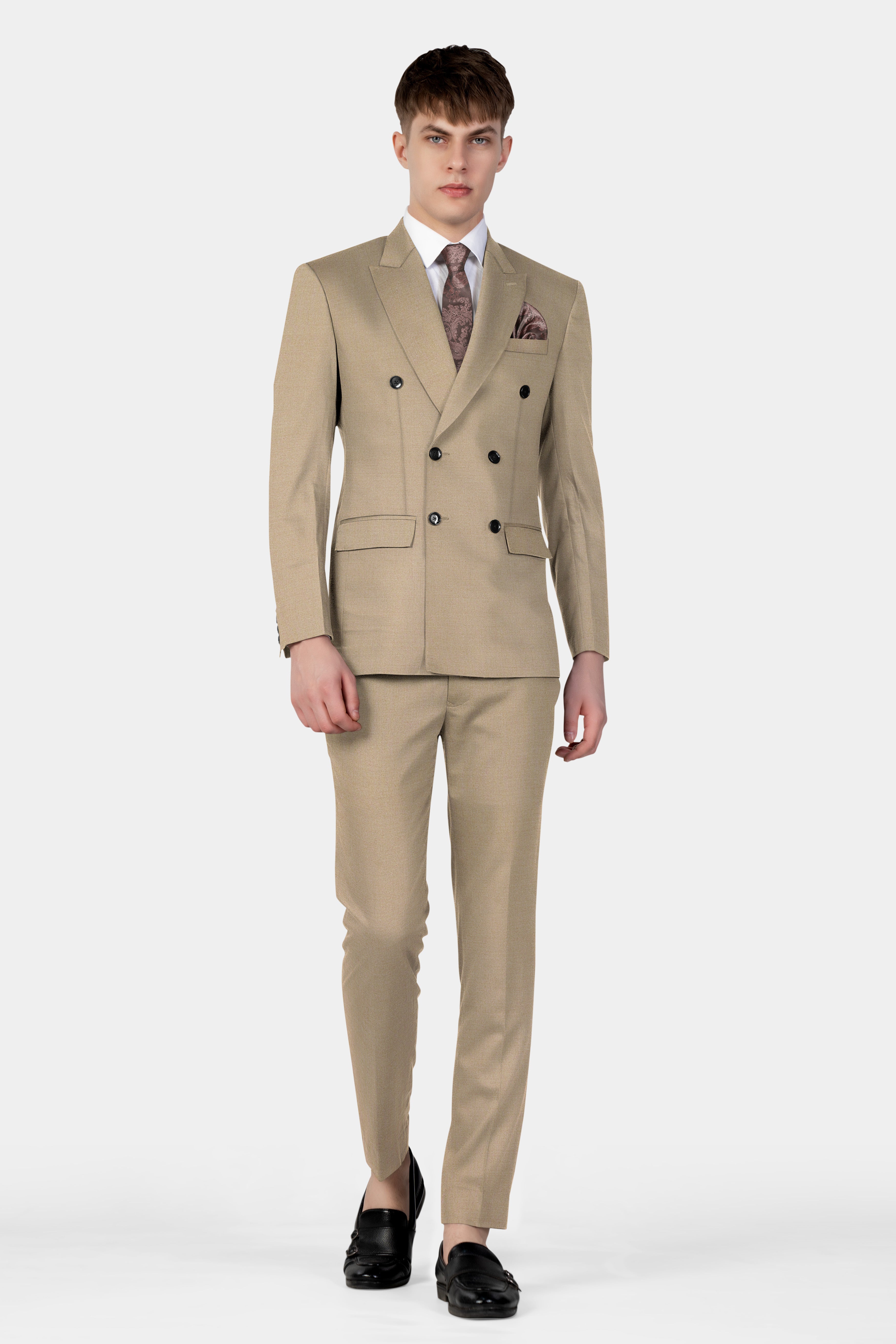 Hillary Cream Solid Wool Blend Double Breasted Suit