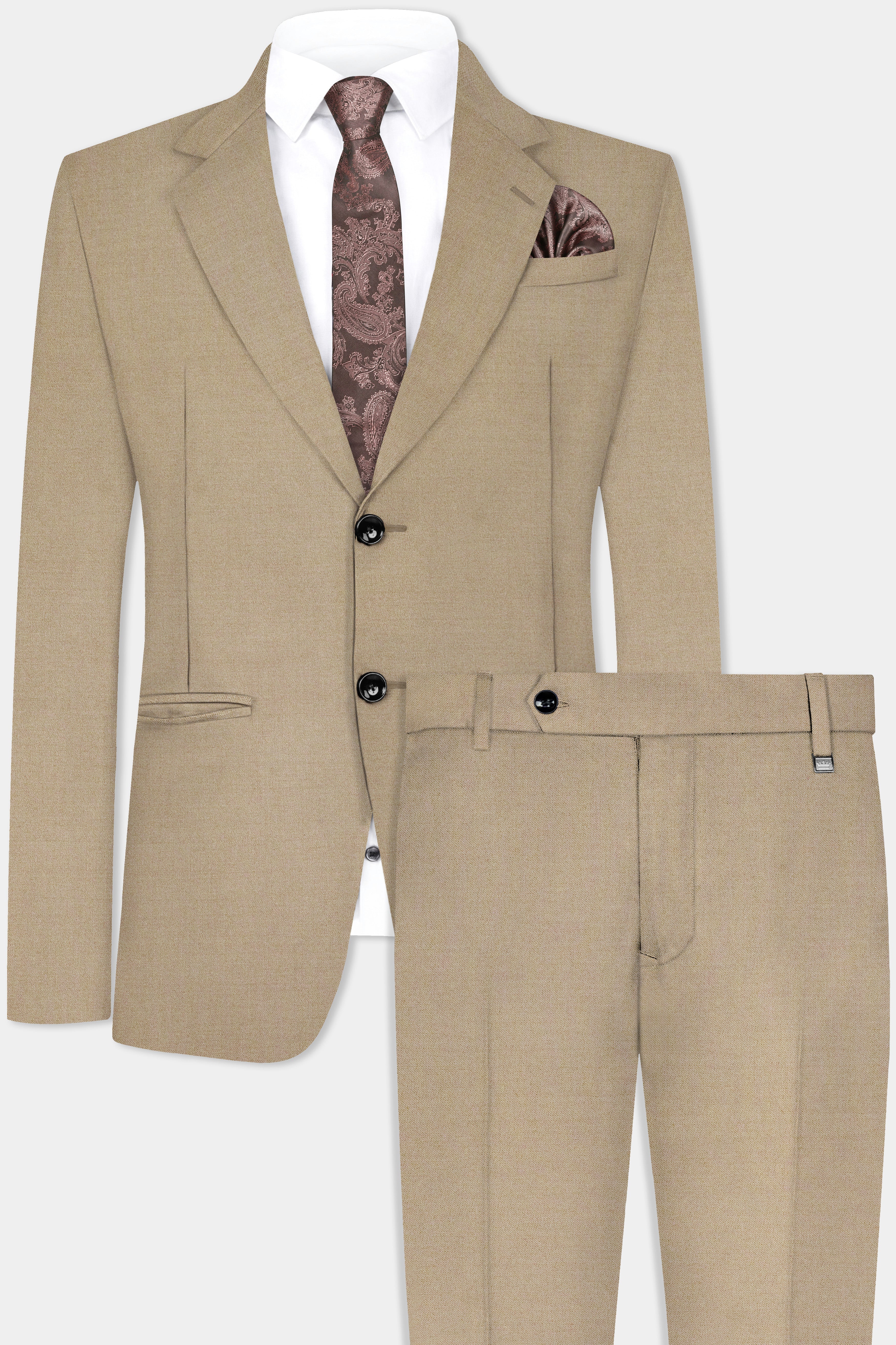 Hillary Cream Solid Wool Blend Single Breasted Suit