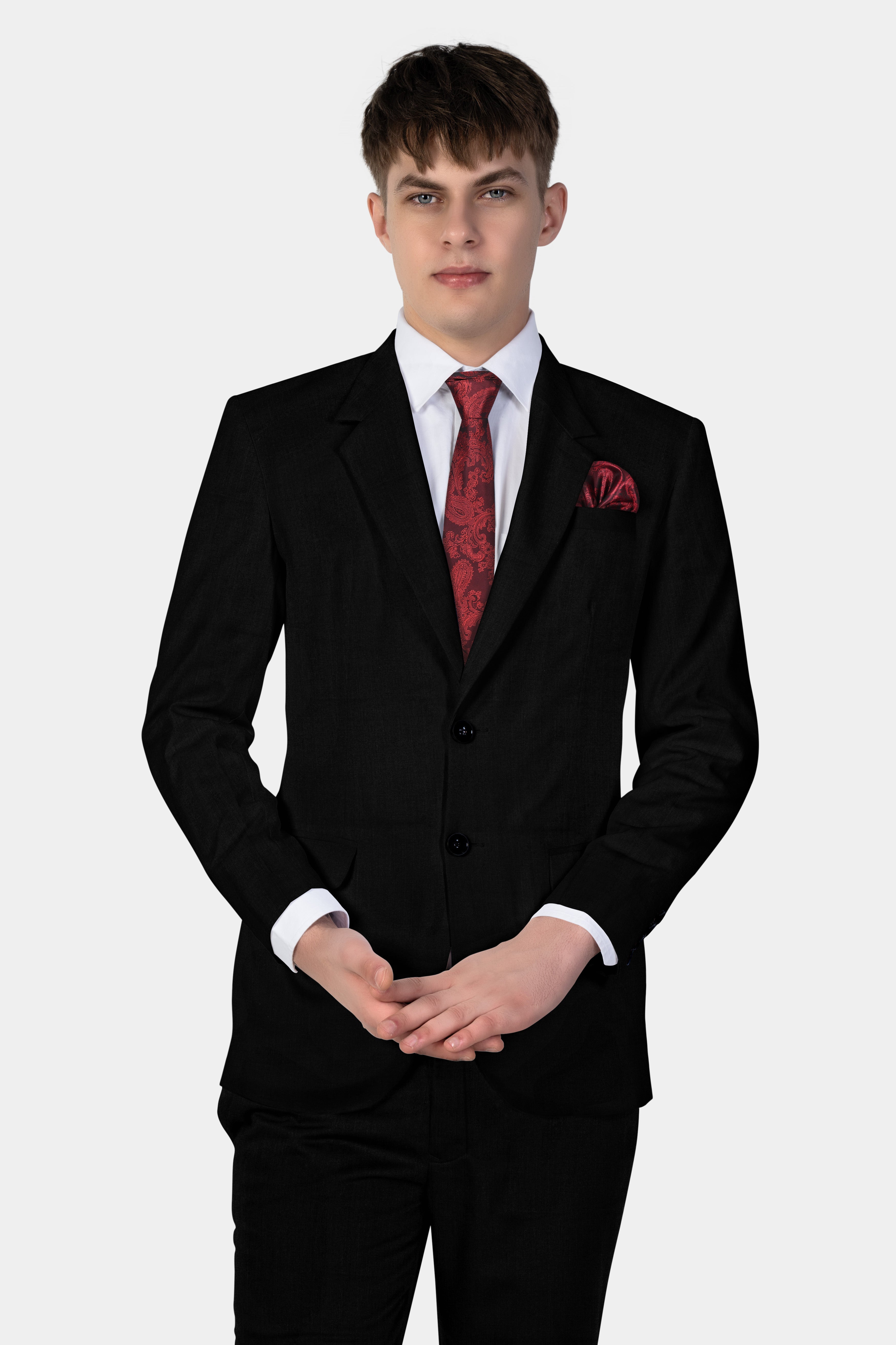 Jade Black Solid Wool Blend Single Breasted Stretchable Suit