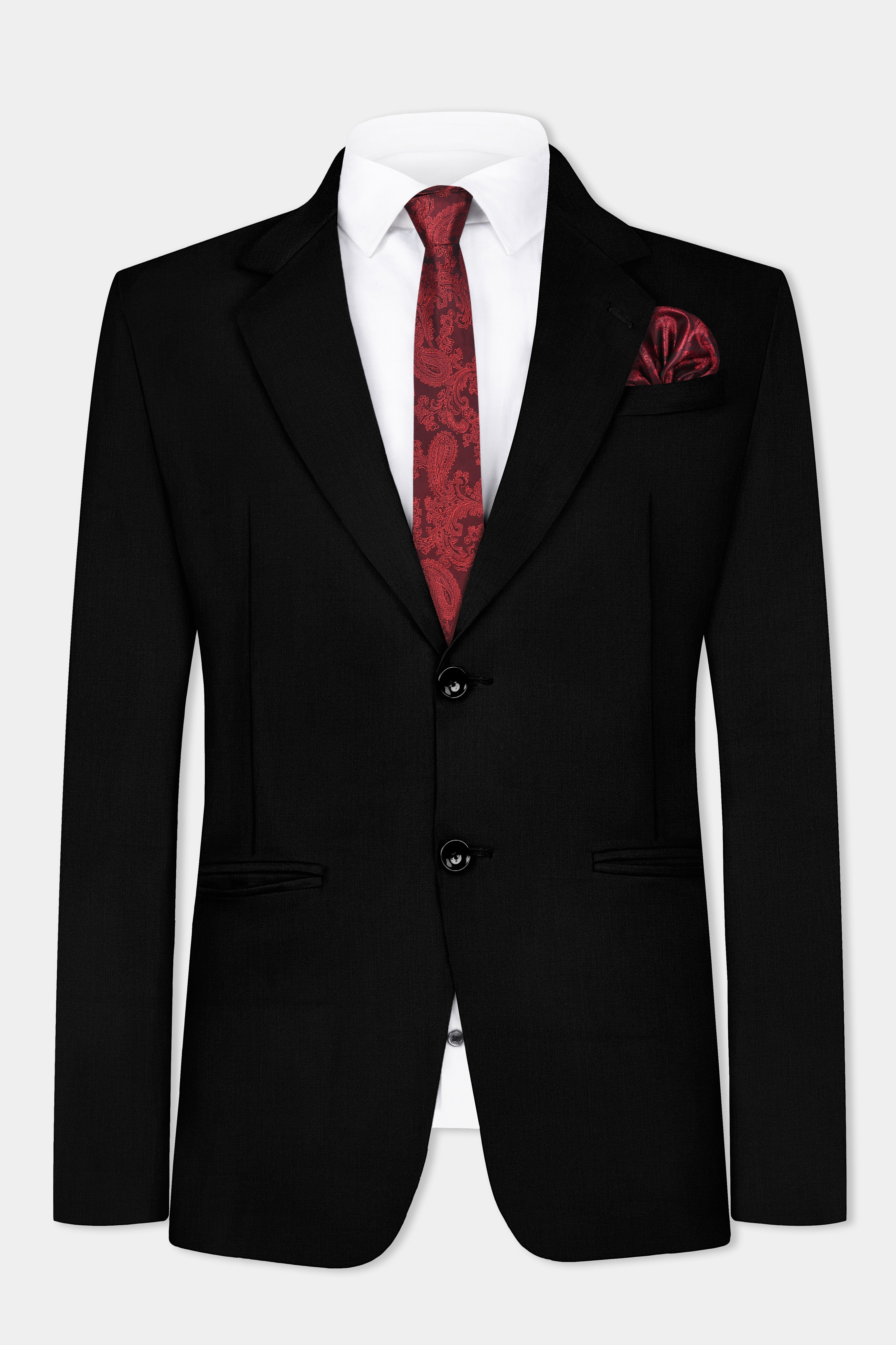 Jade Black Solid Wool Blend Single Breasted Stretchable Suit