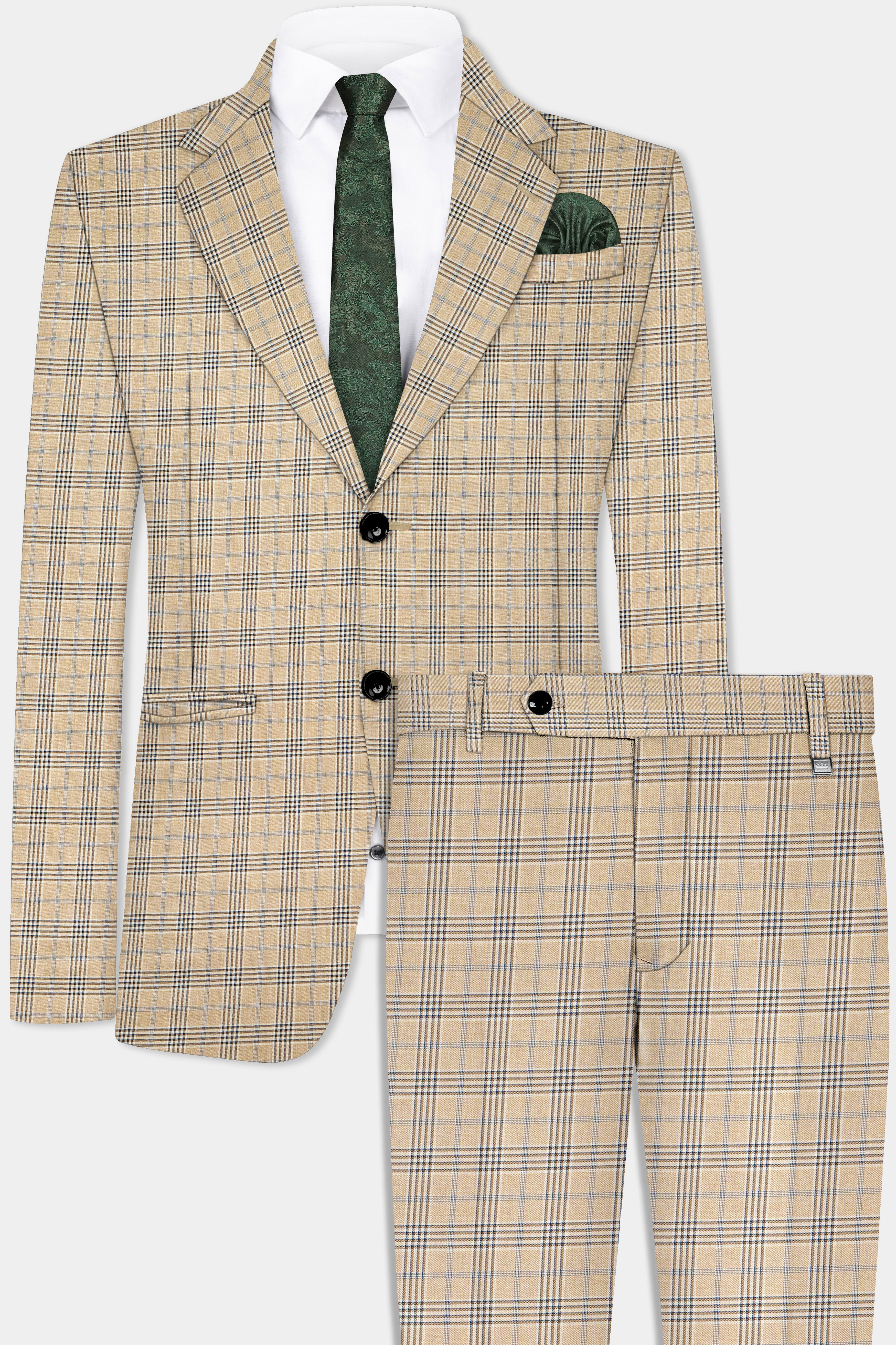 Cameo Cream Plaid Super Fine Wool Blend Single Breasted Suit