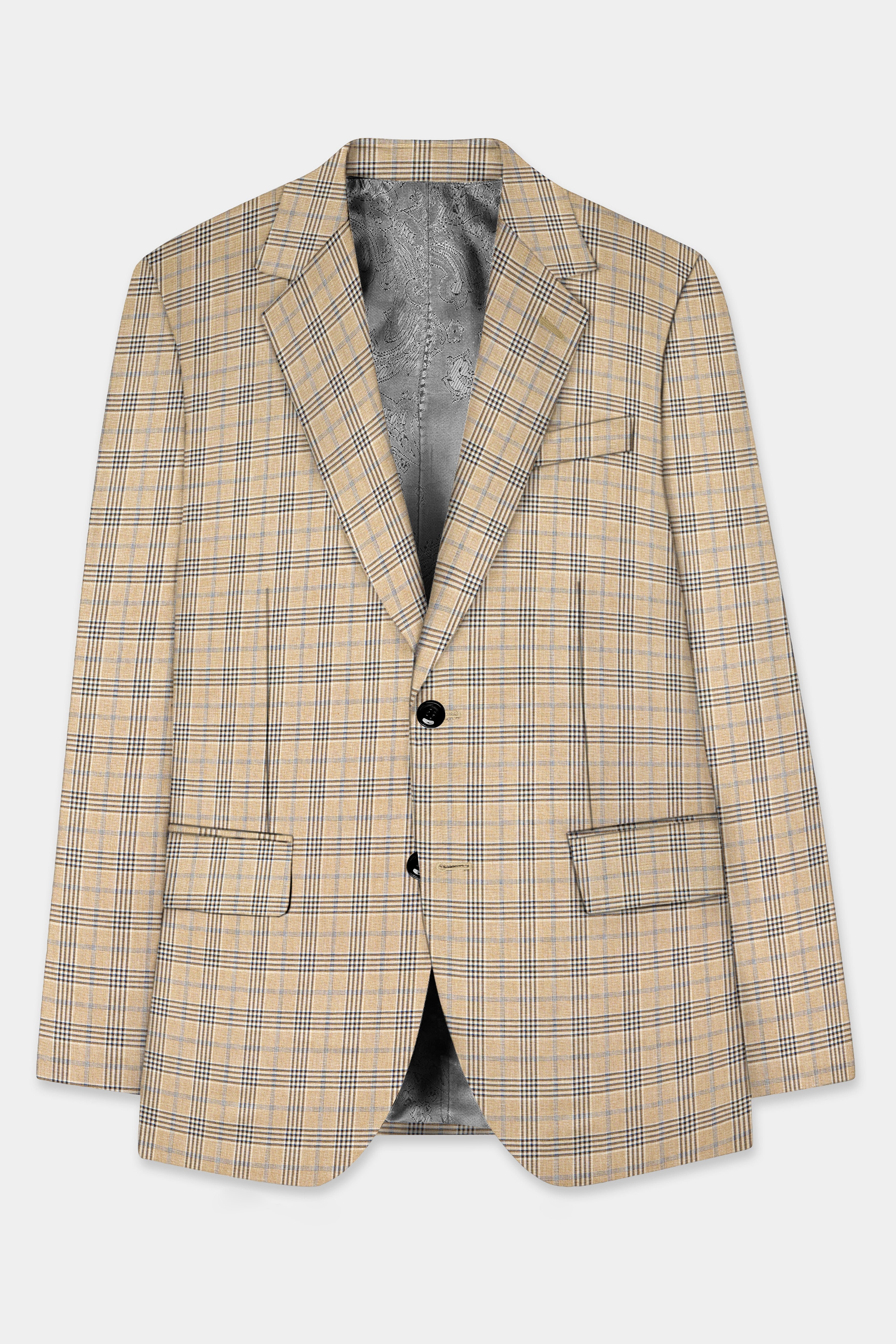 Cameo Cream Plaid Super Fine Wool Blend Single Breasted Suit