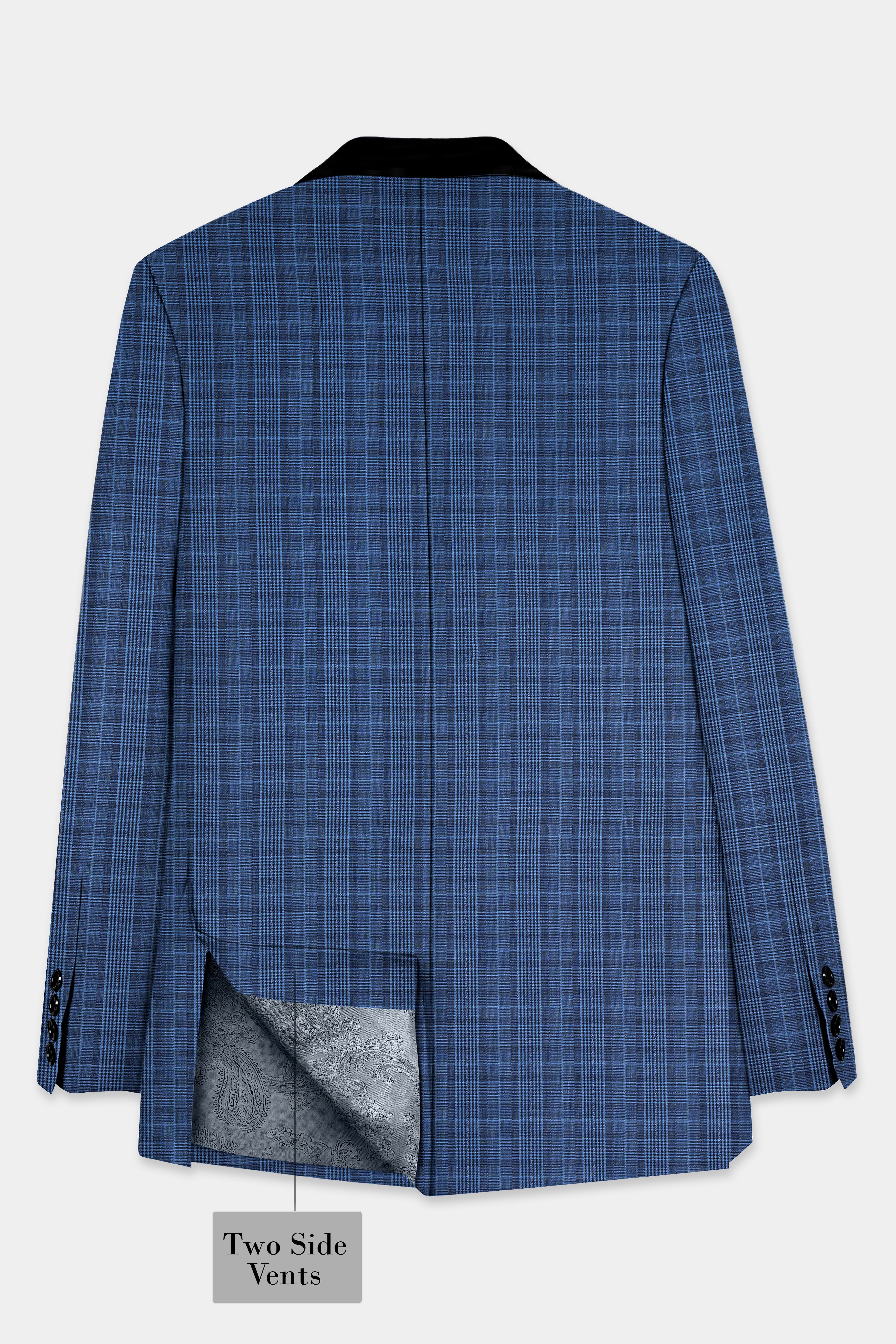 Mid Blue Plaid Wool Rich Tuxedo Suit