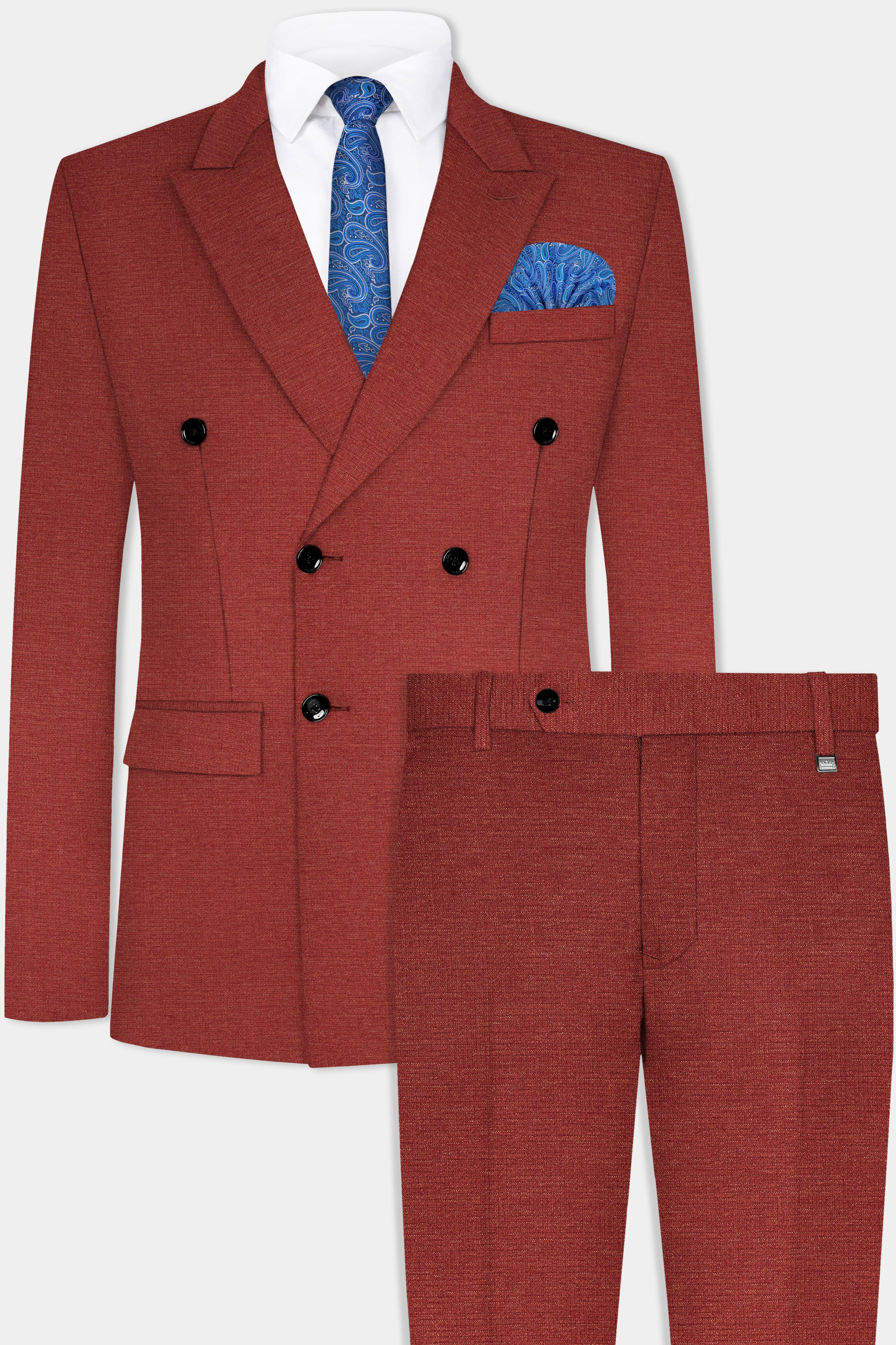 Brick Red Textured Double Breasted Suit