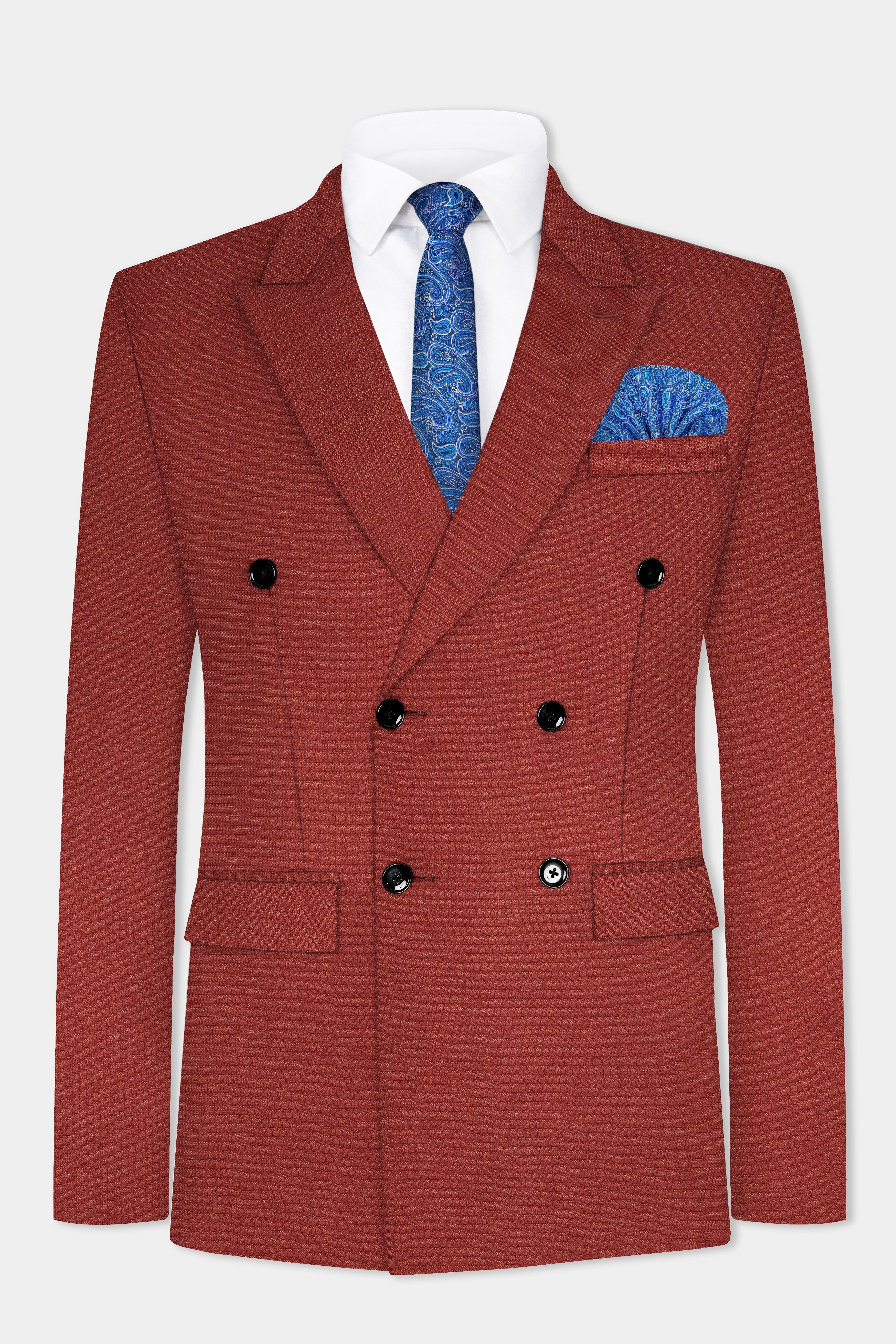 Brick Red Textured Double Breasted Suit