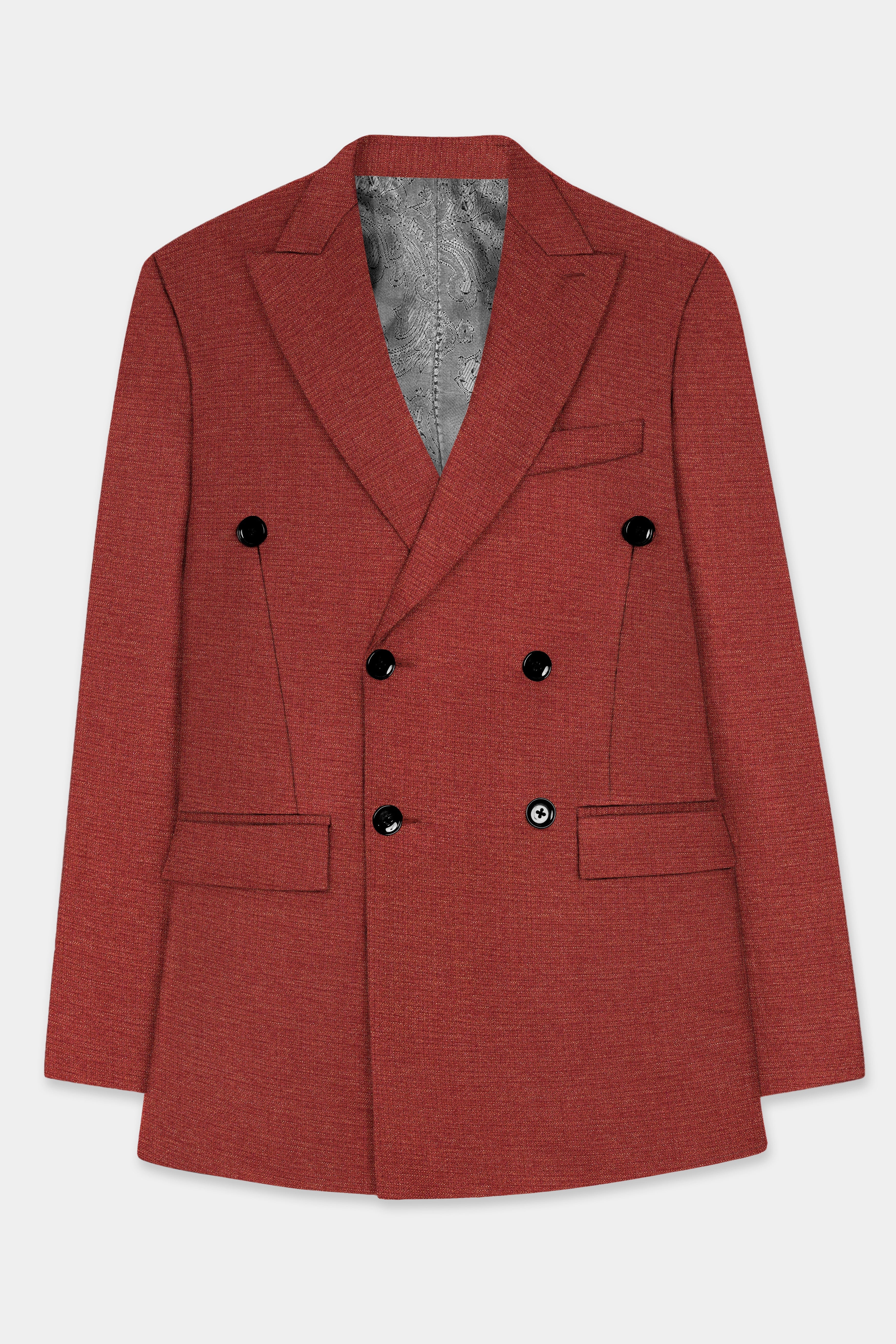 Brick Red Textured Double Breasted Suit