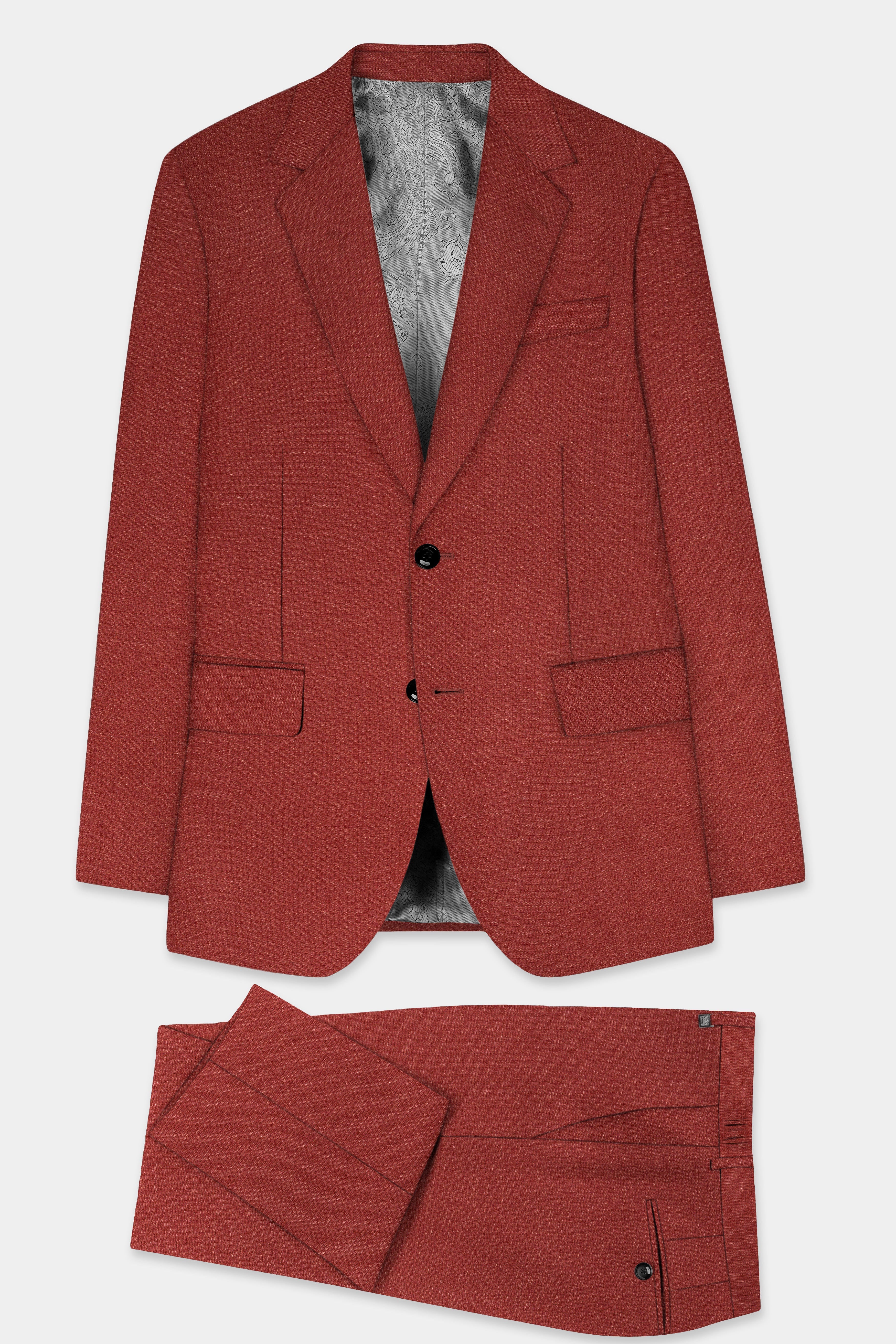 Brick Red Textured Single Breasted Suit