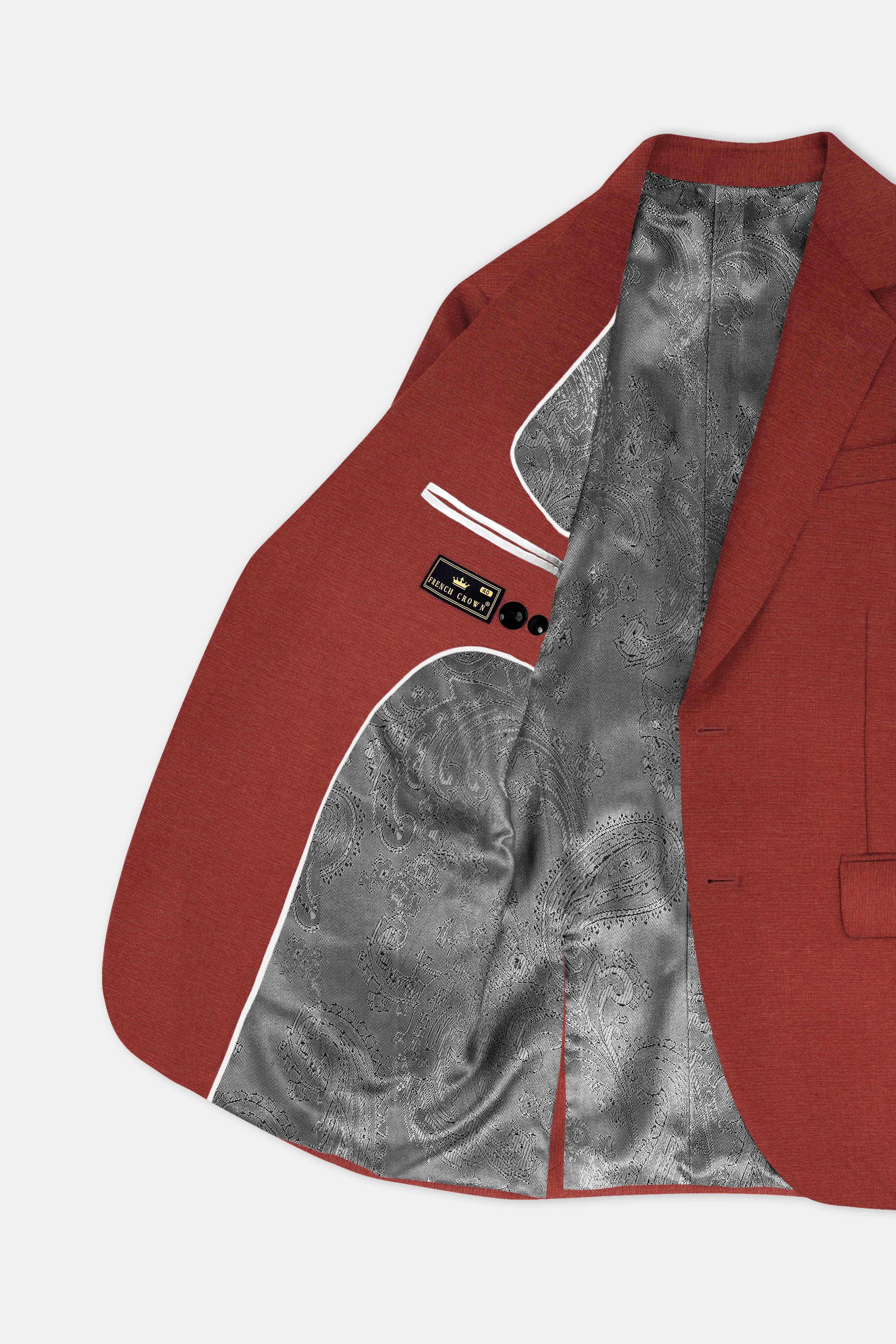 Brick Red Textured Single Breasted Suit