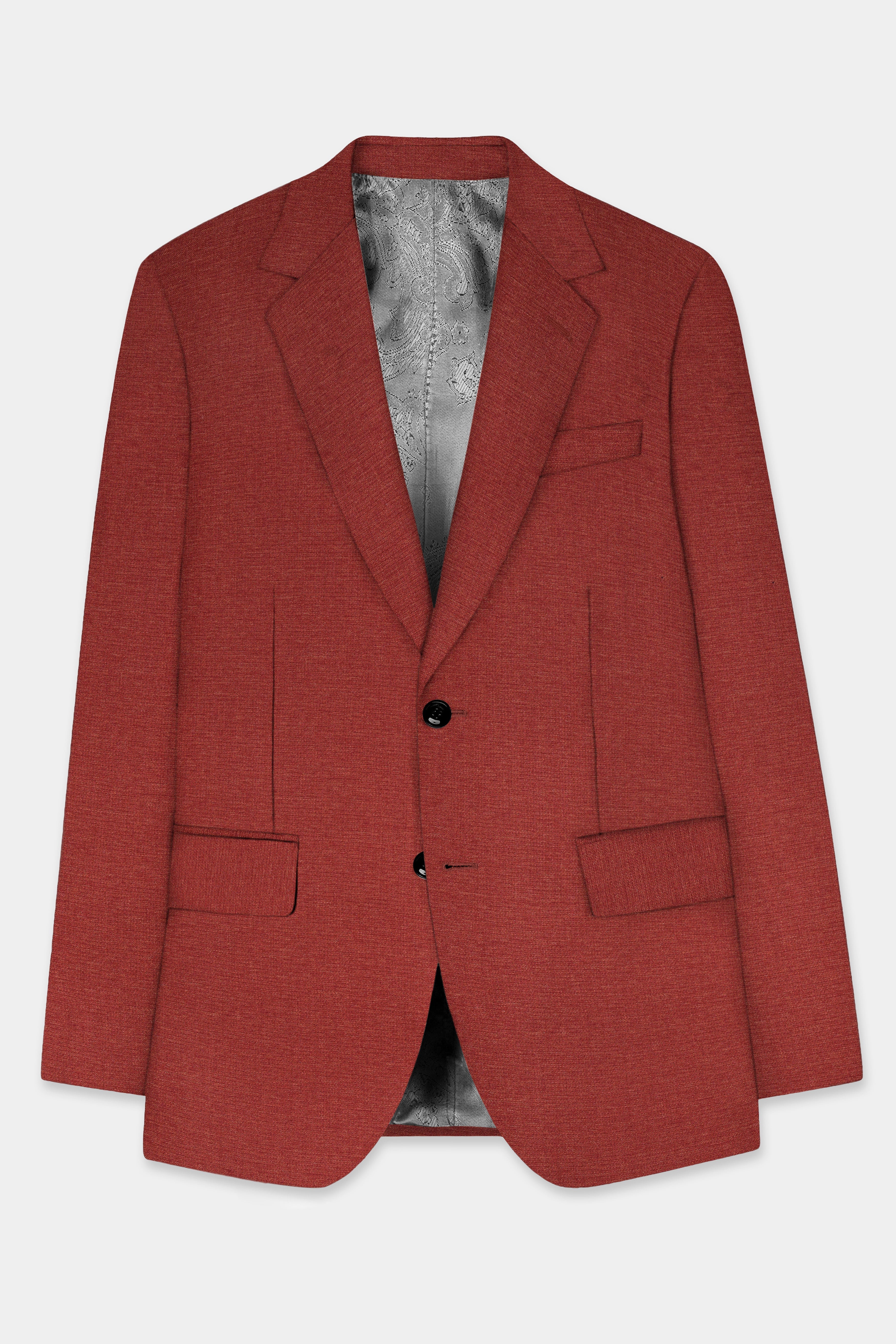 Brick Red Textured Single Breasted Suit