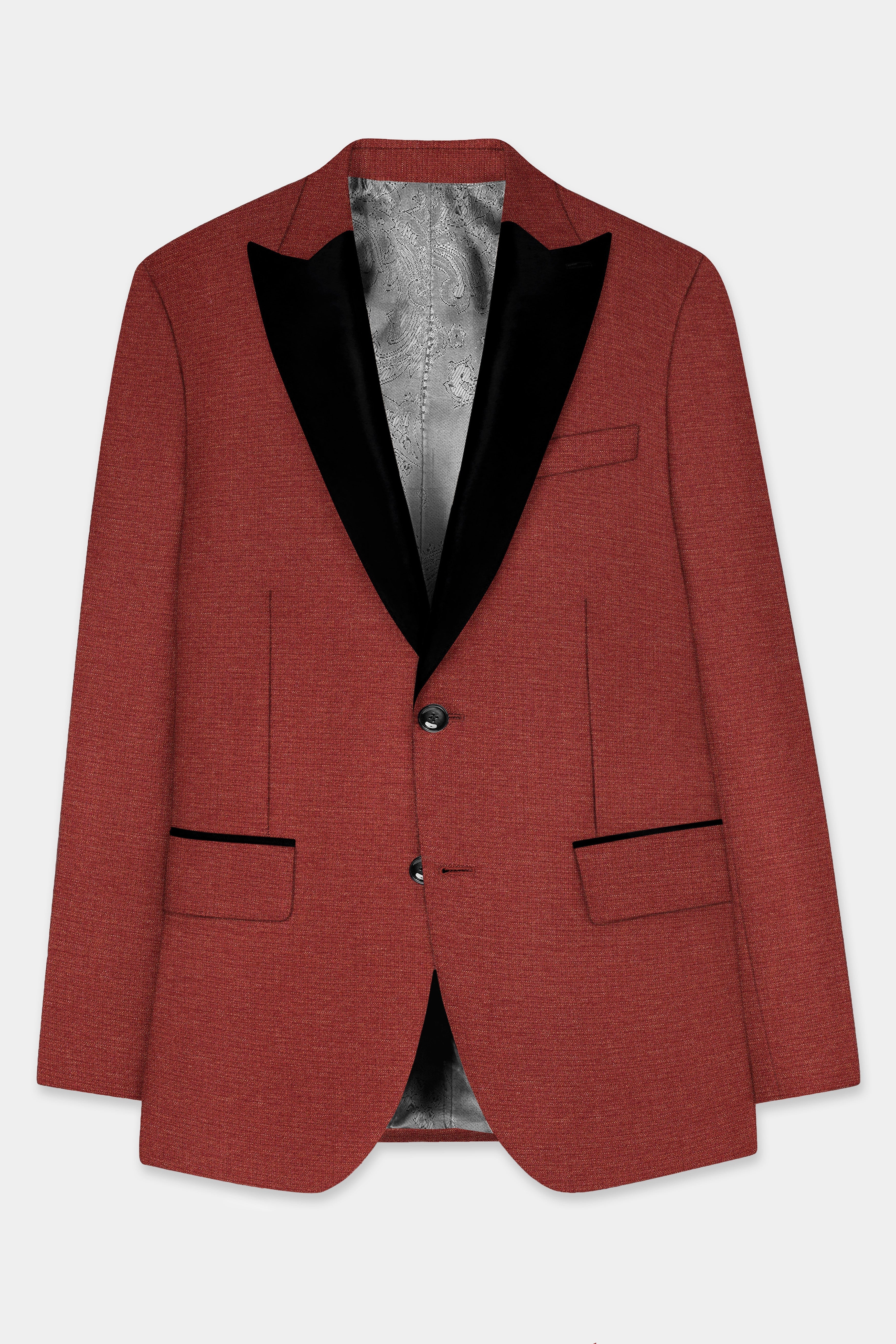 Brick Red Textured Peak Collar Tuxedo Suit