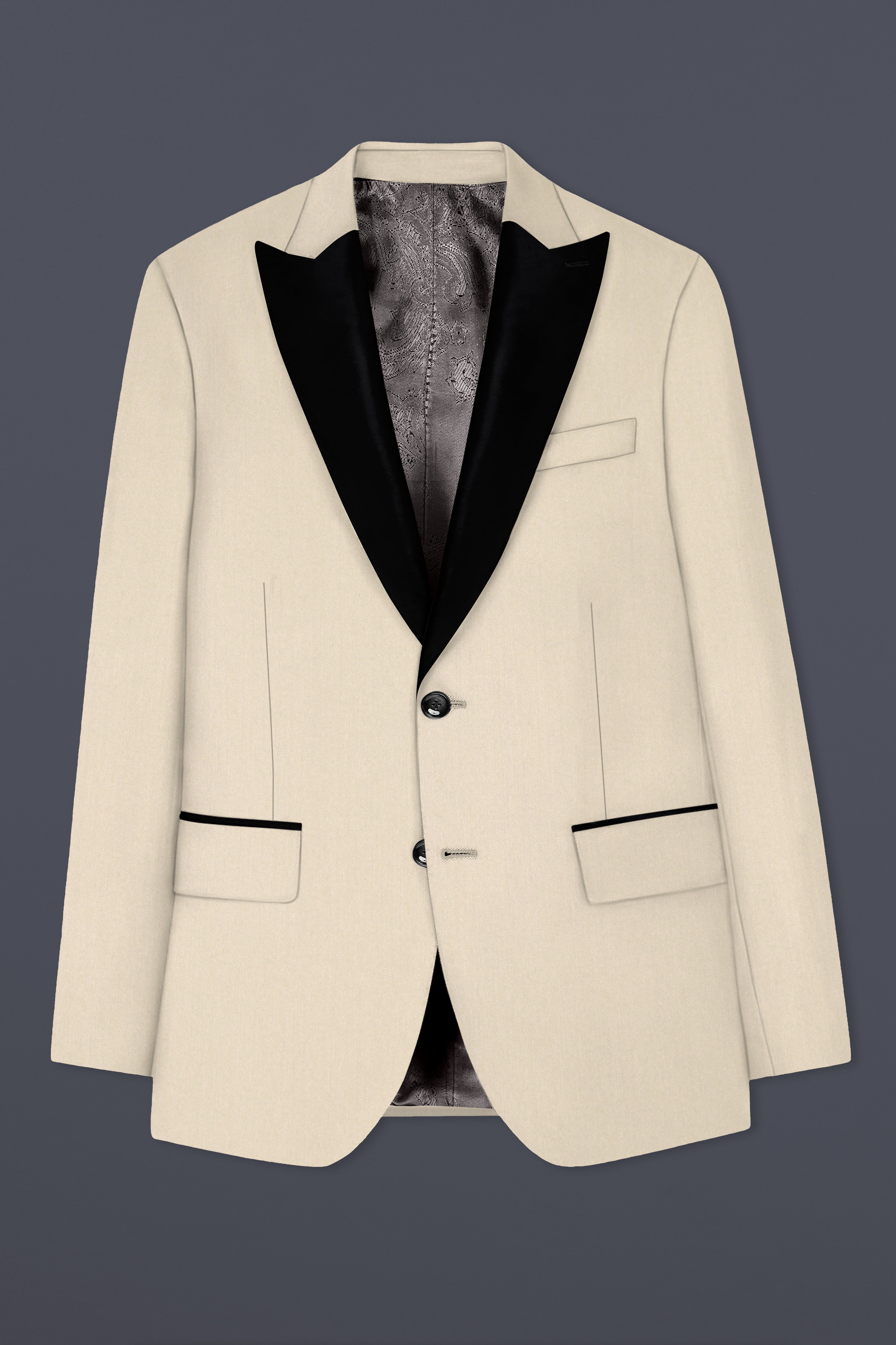 Hampton Cream Solid Wool Blend Peak Collar Tuxedo Suit