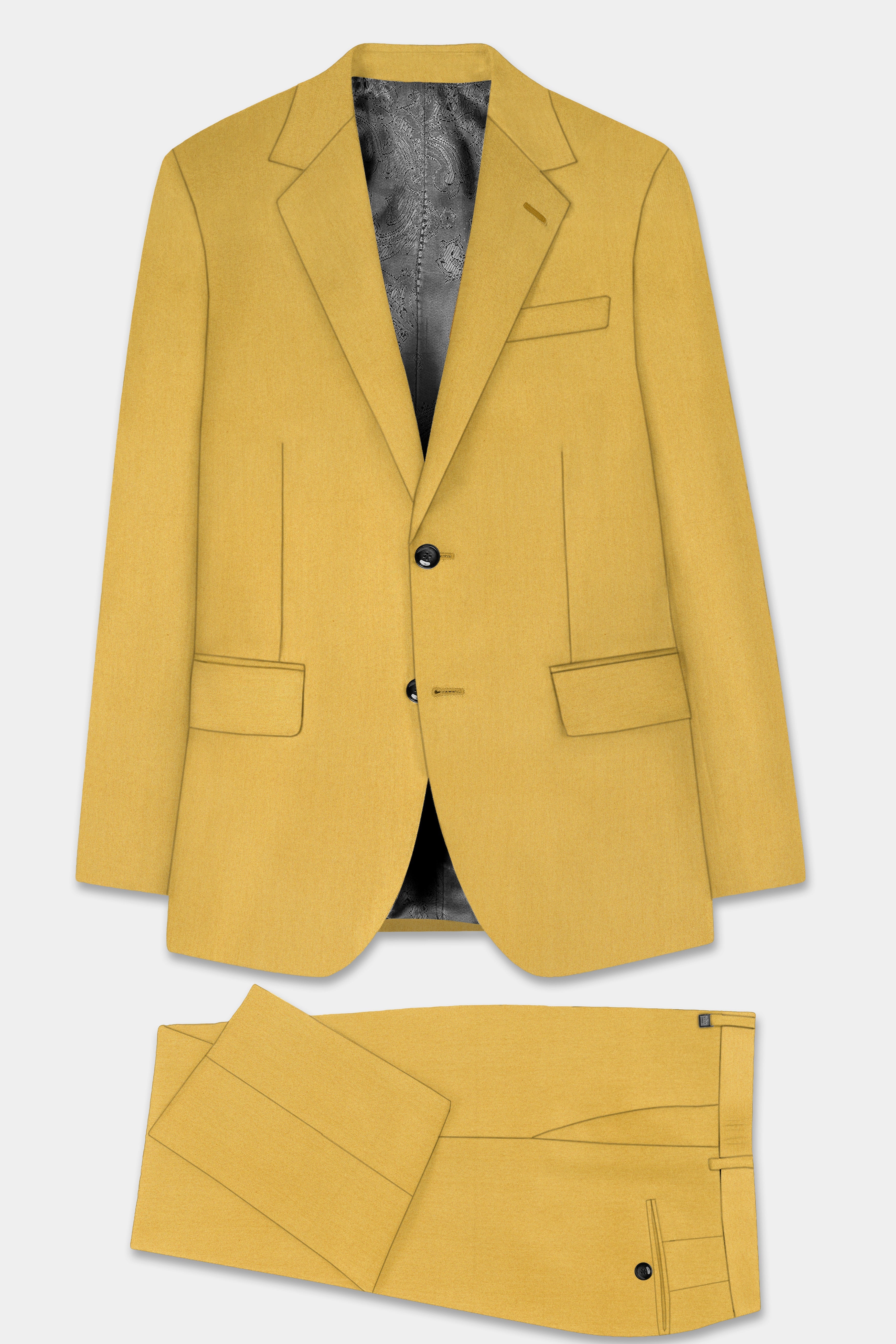 Camel Yellow Solid Cotton Single Breasted Suit