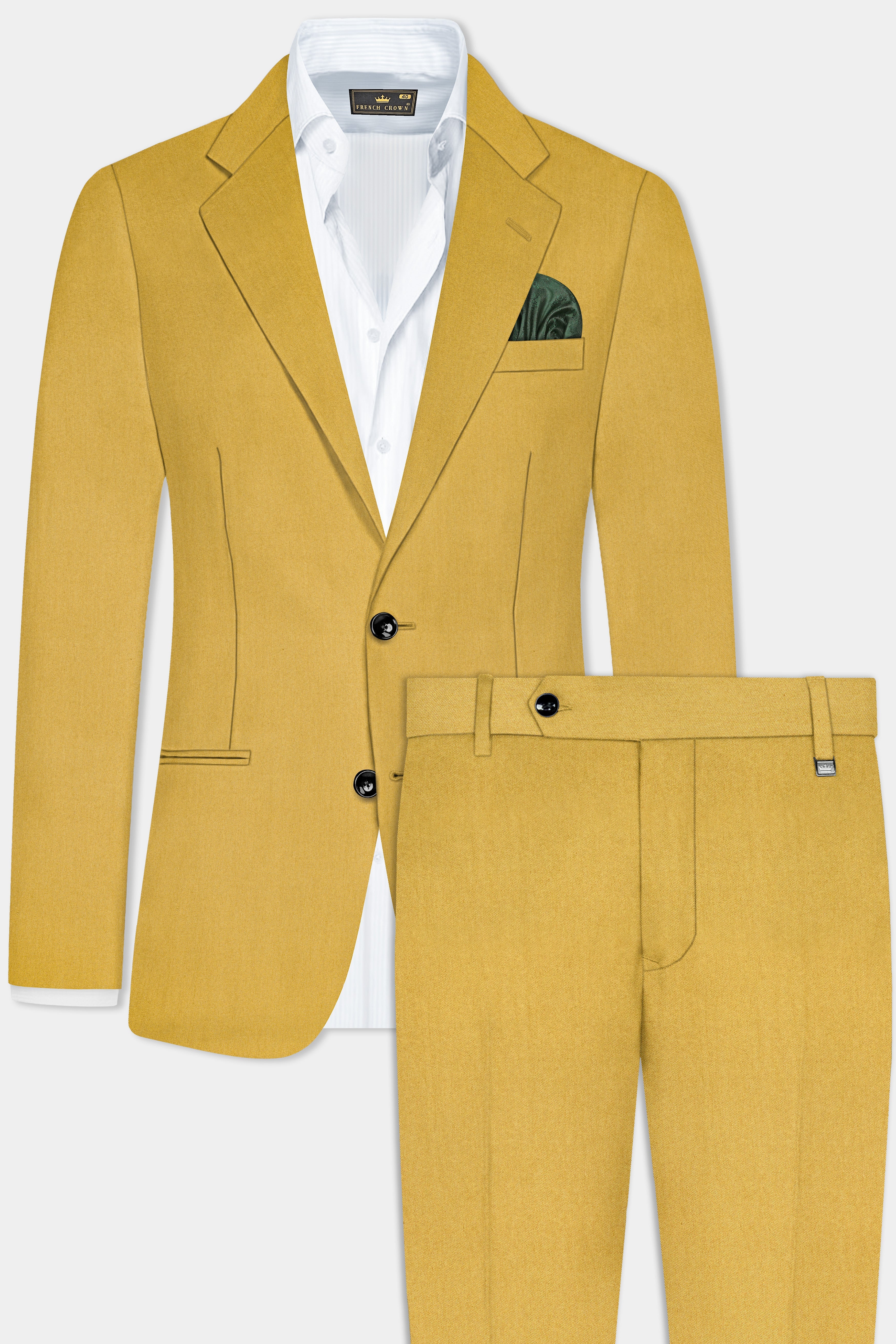 Camel Yellow Solid Cotton Single Breasted Suit