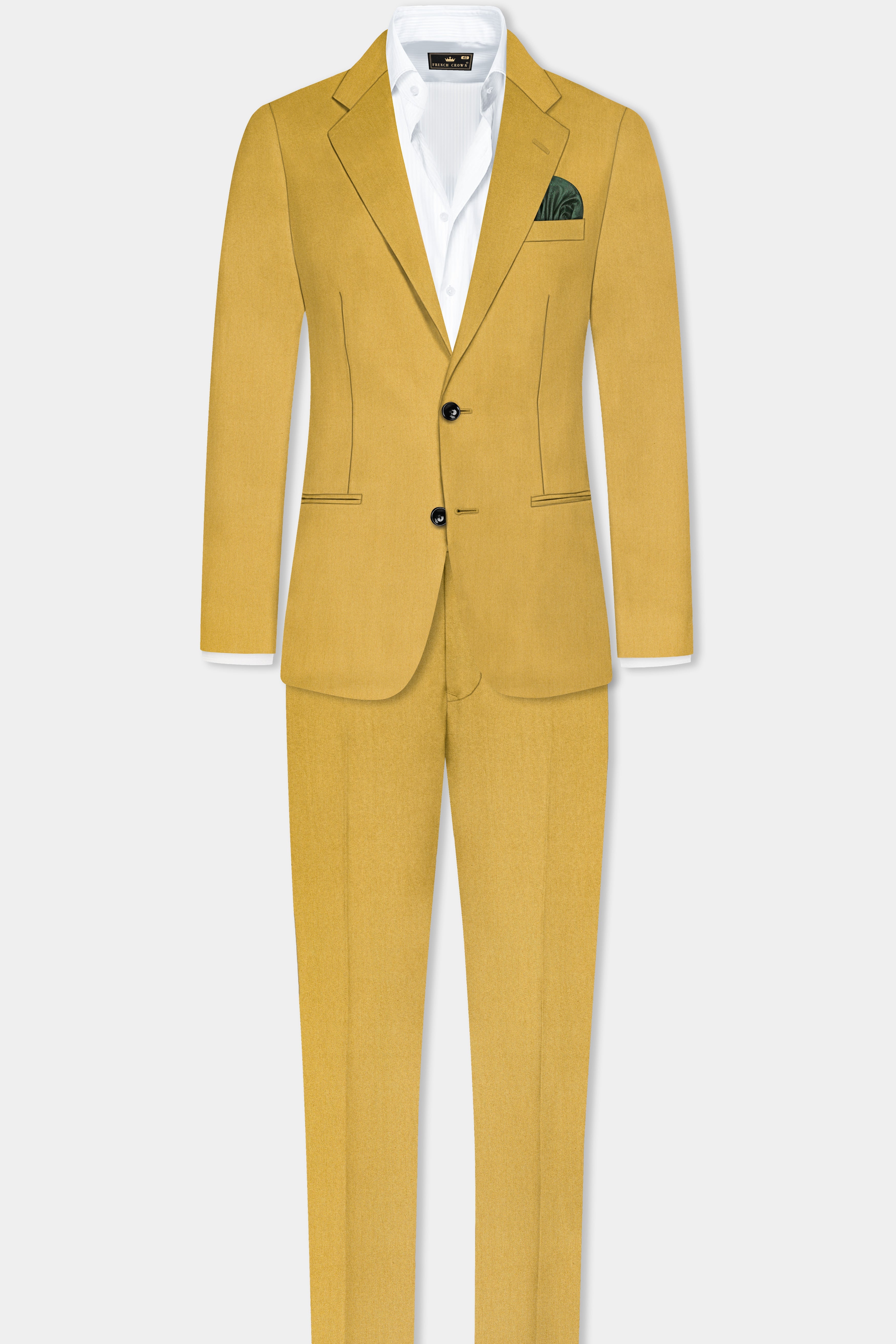 Camel Yellow Solid Cotton Single Breasted Suit