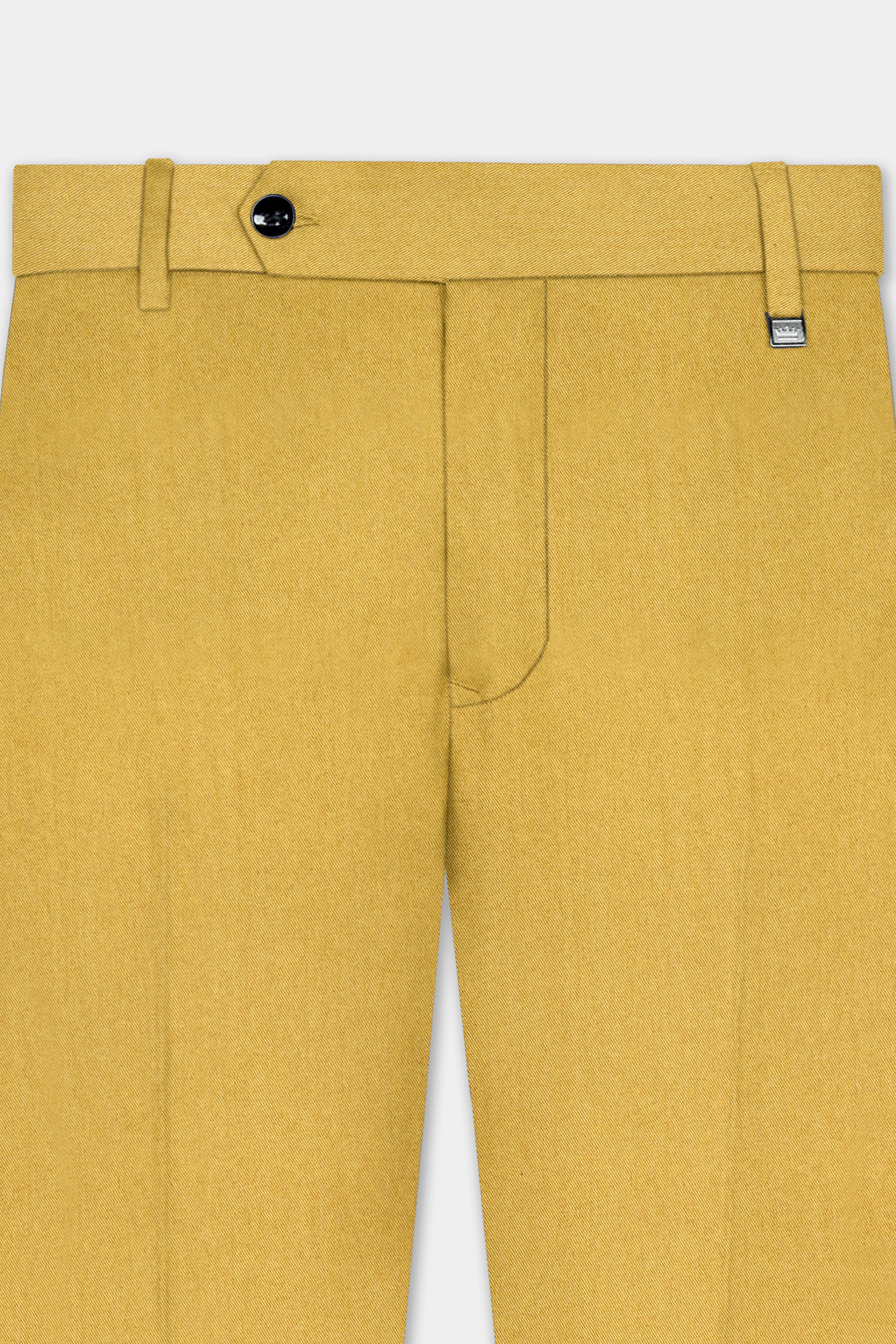 Camel Yellow Solid Cotton Double Breasted Suit