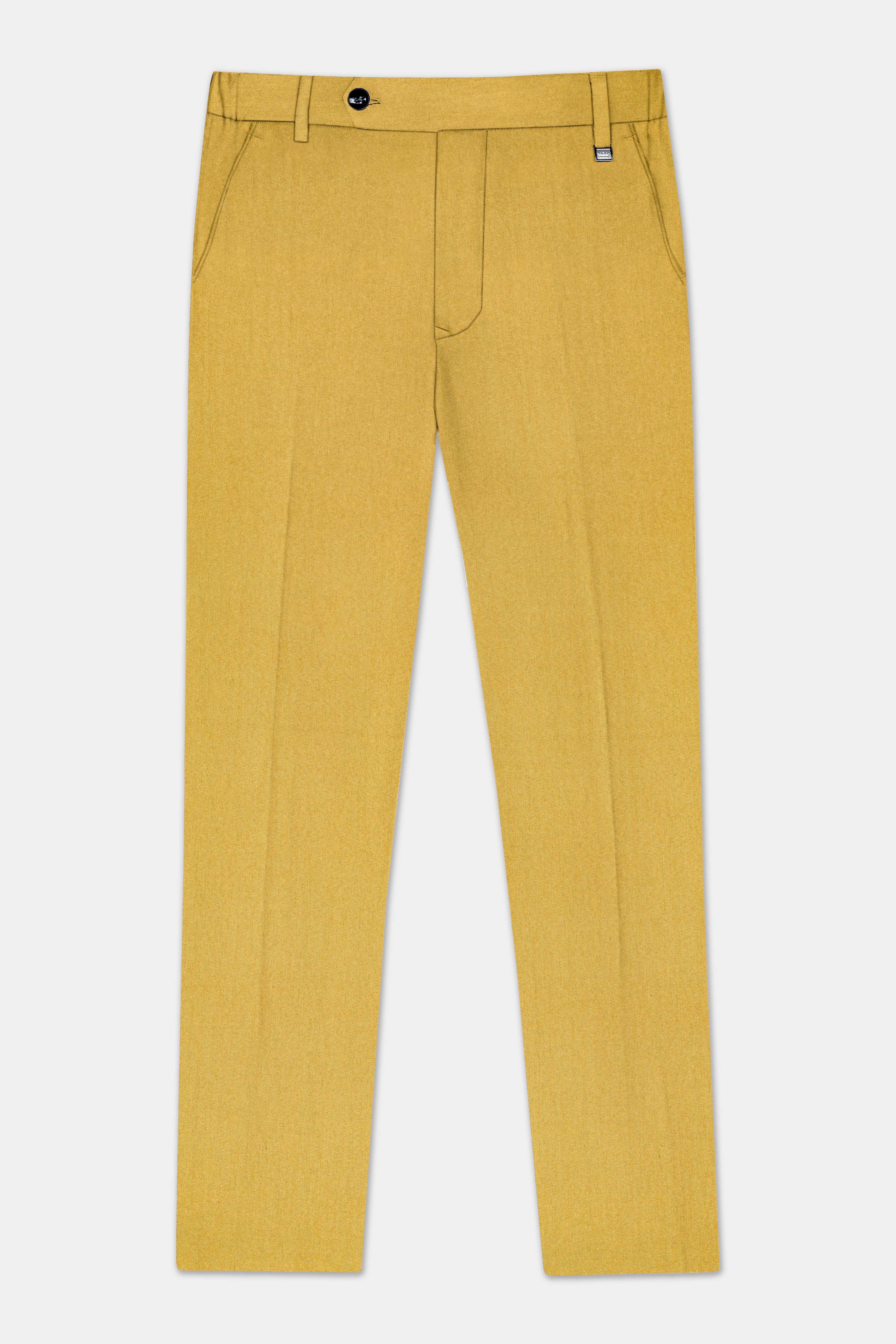 Camel Yellow Solid Cotton Double Breasted Suit