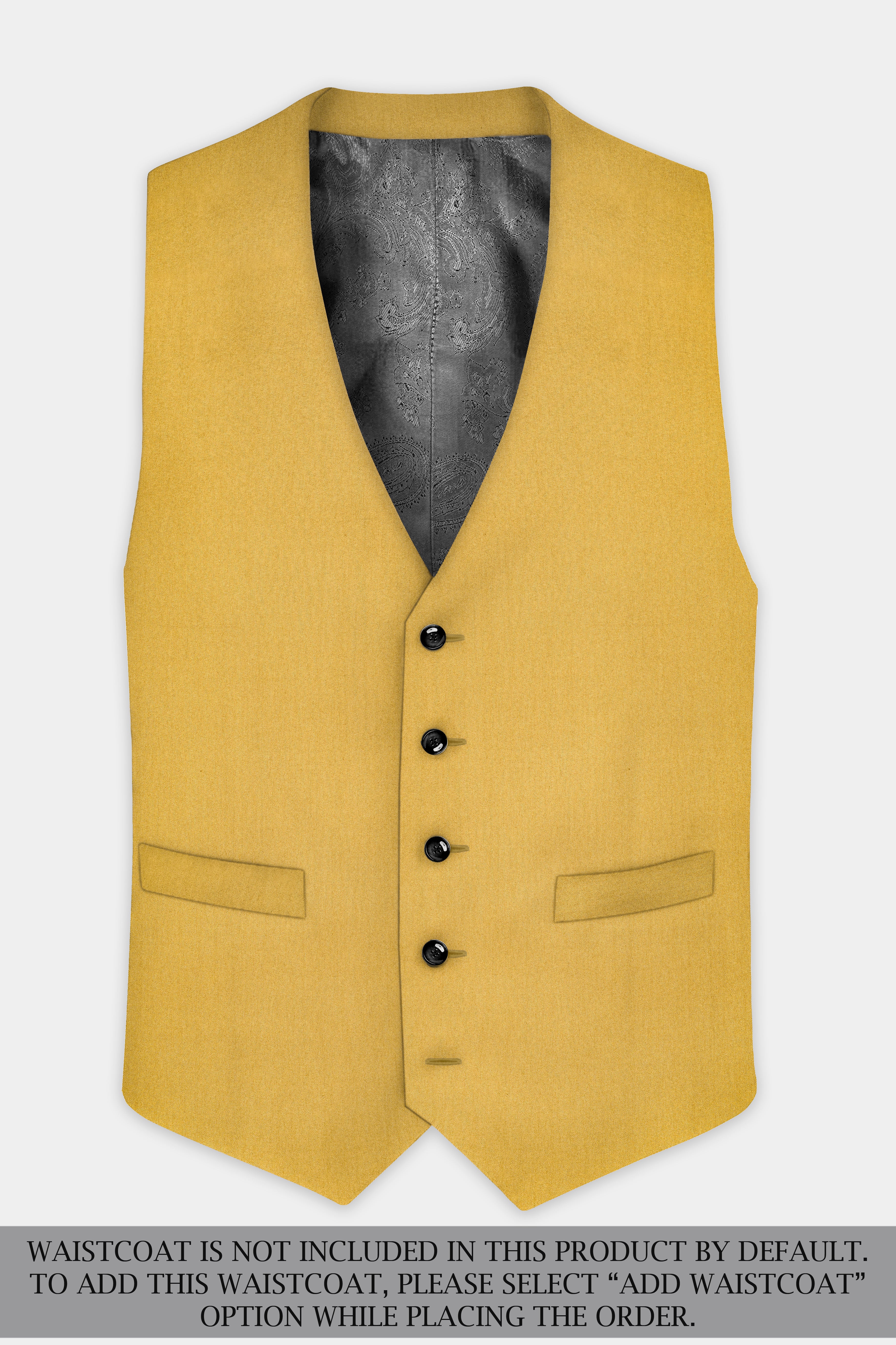 Camel Yellow Solid Cotton Double Breasted Suit