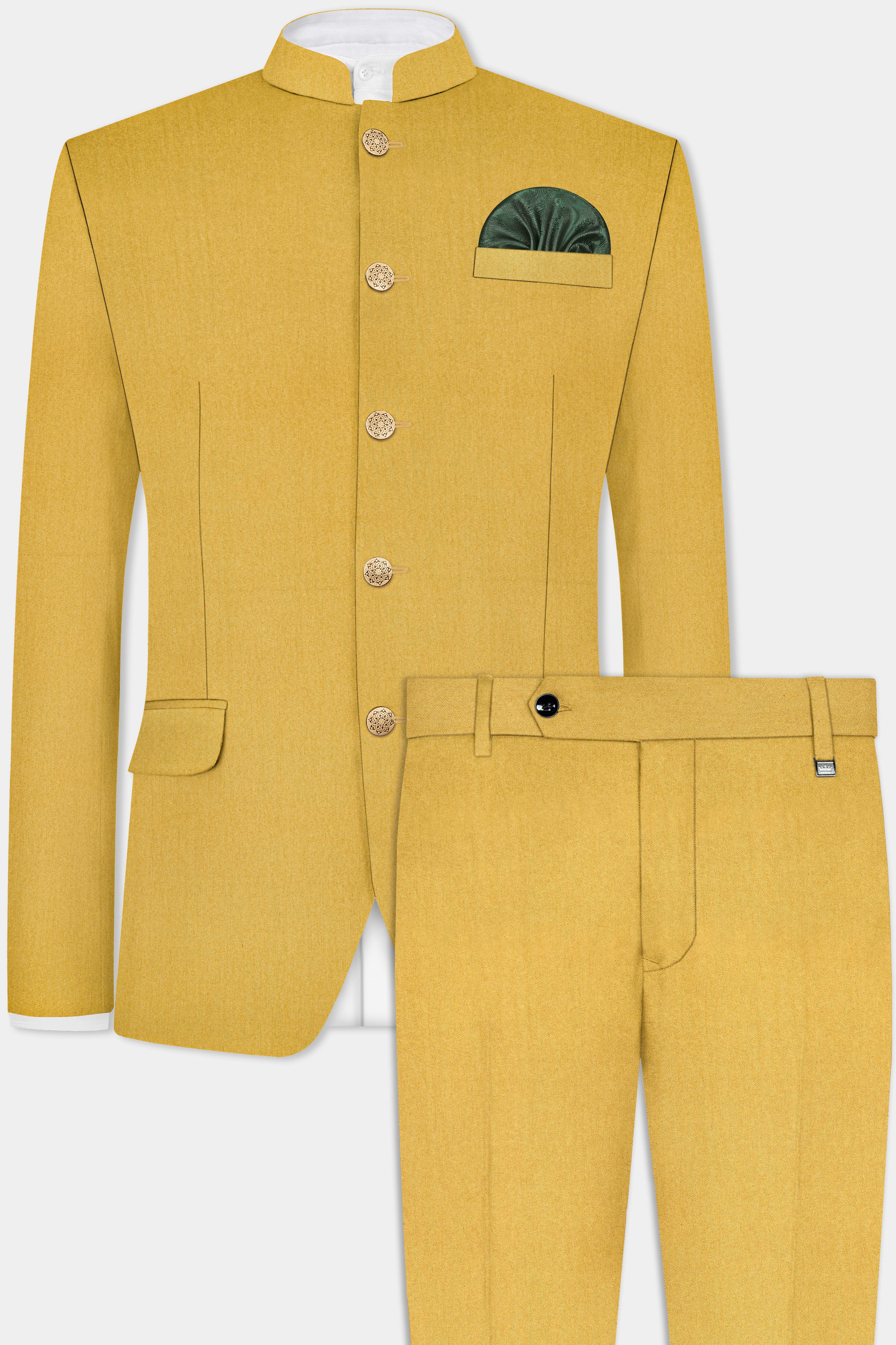 Camel Yellow Solid Cotton Bandhgala Suit