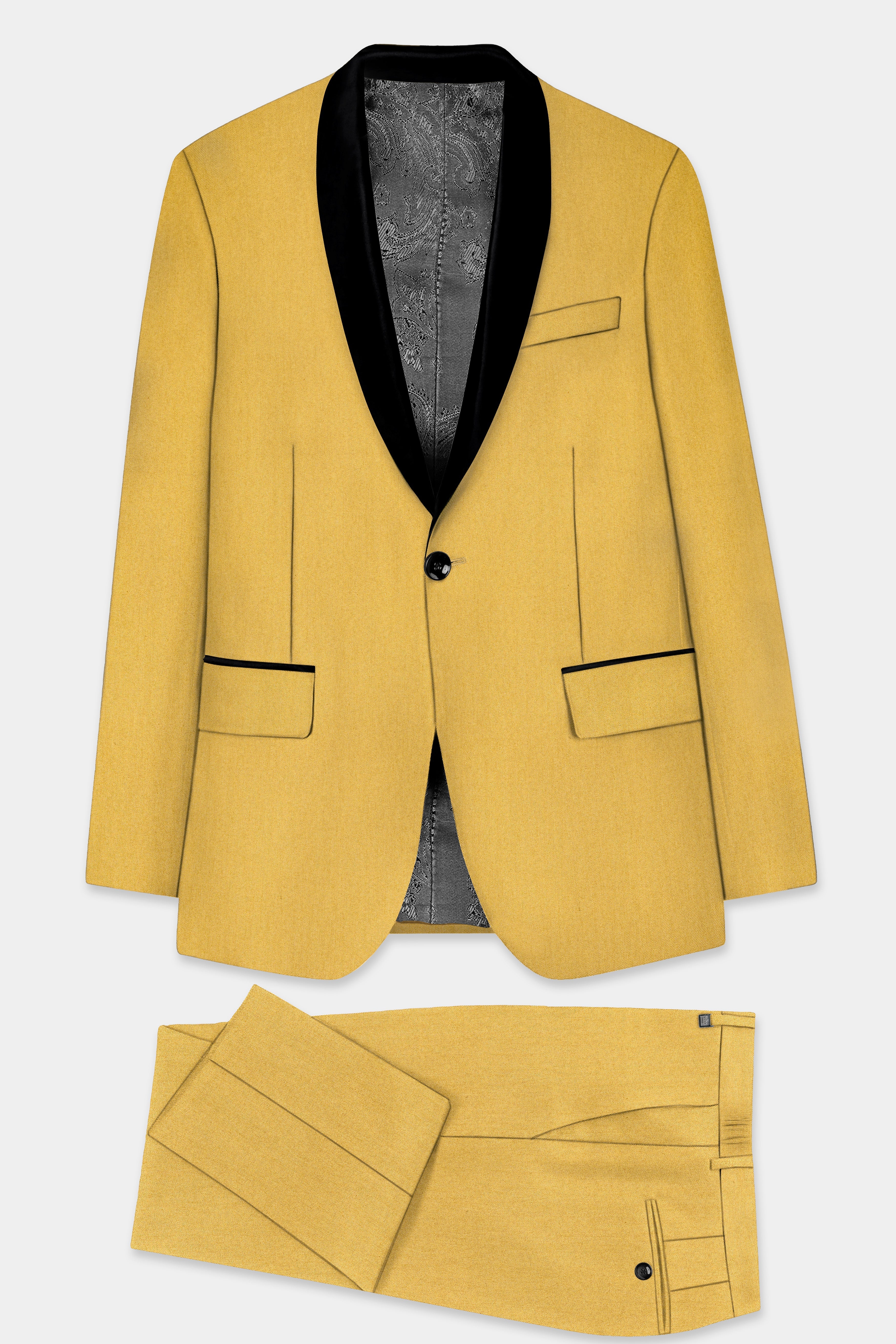 Camel Yellow Solid Cotton Tuxedo Suit