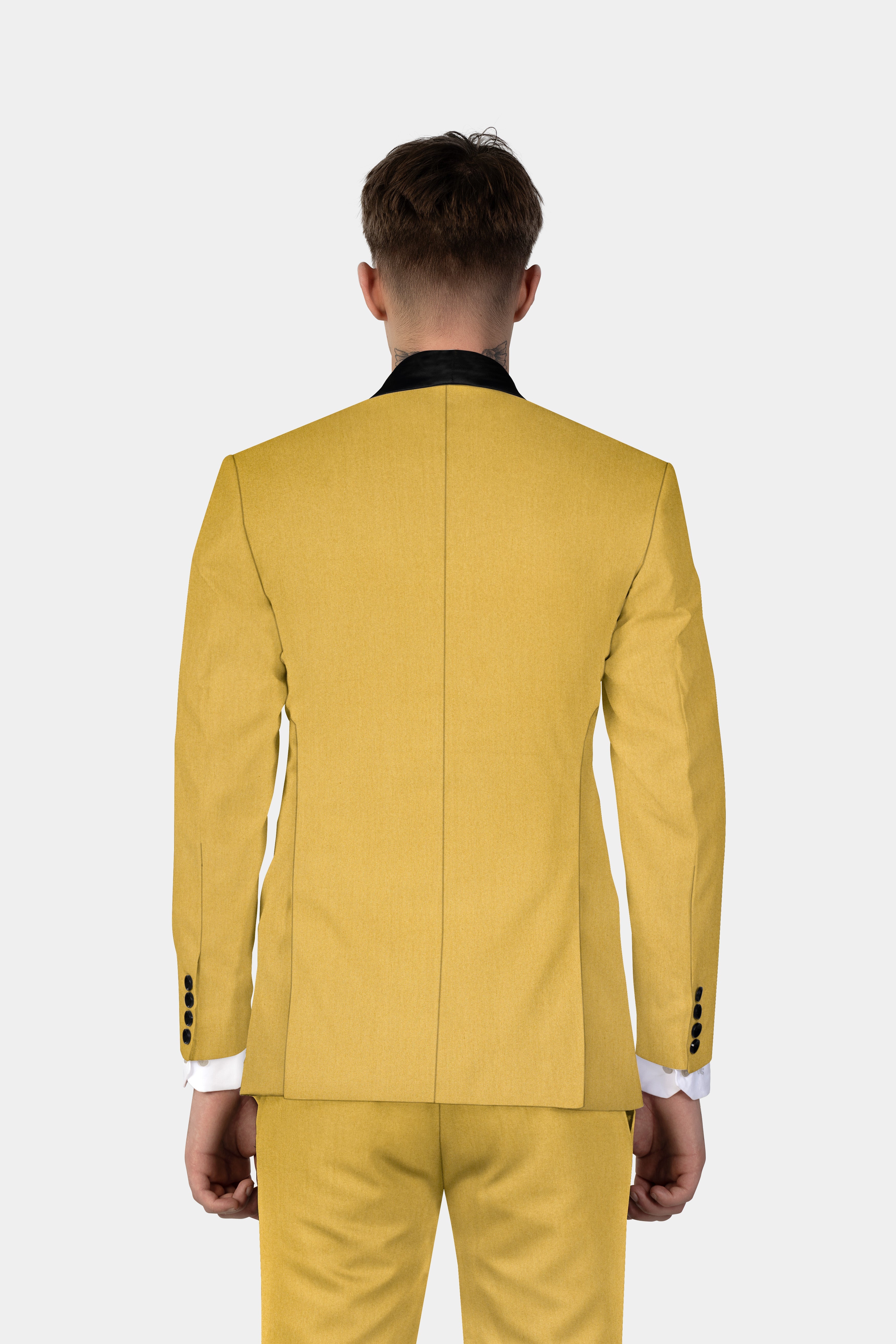 Camel Yellow Solid Cotton Tuxedo Suit