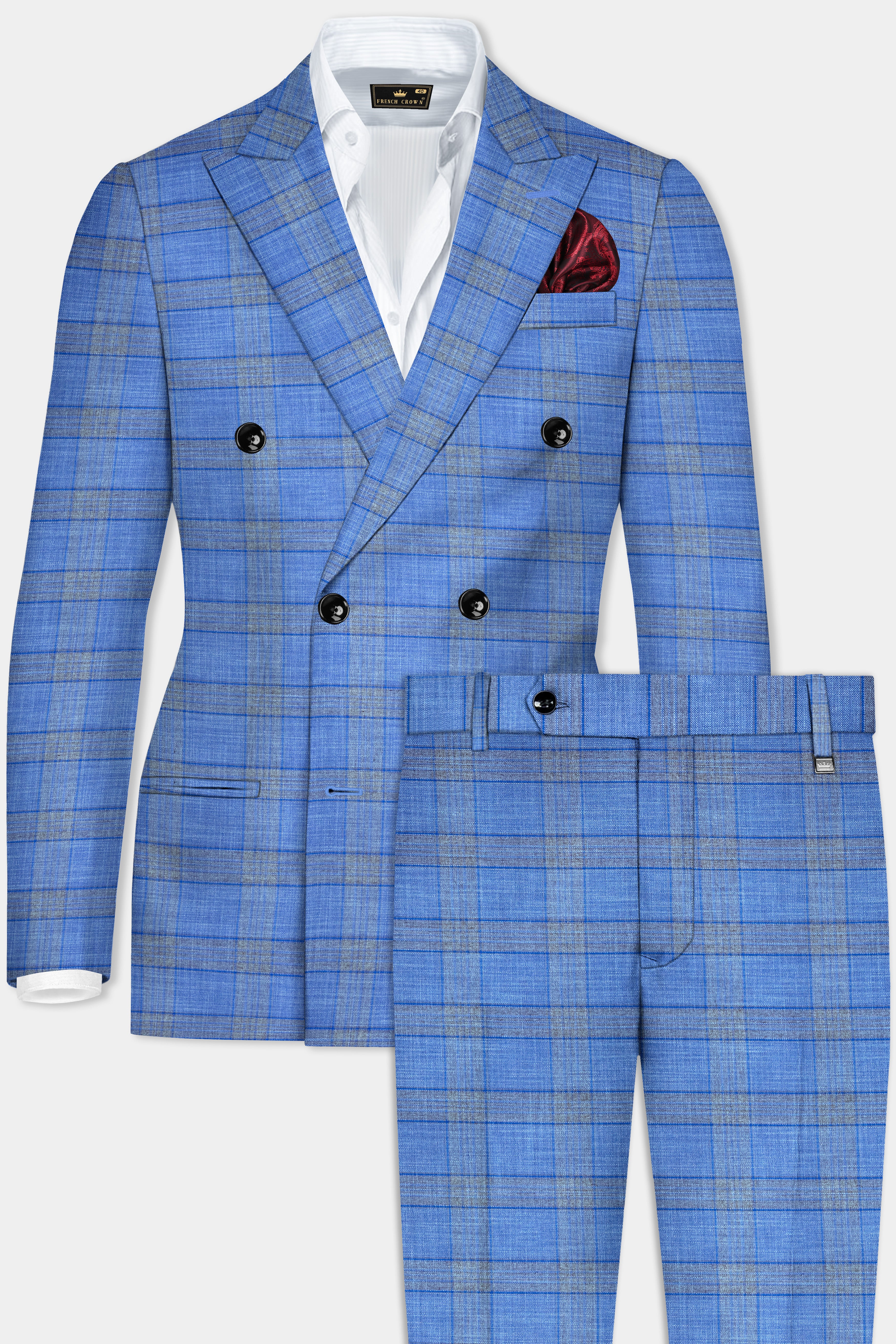 Danube Blue Wool Blend Double Breasted Suit